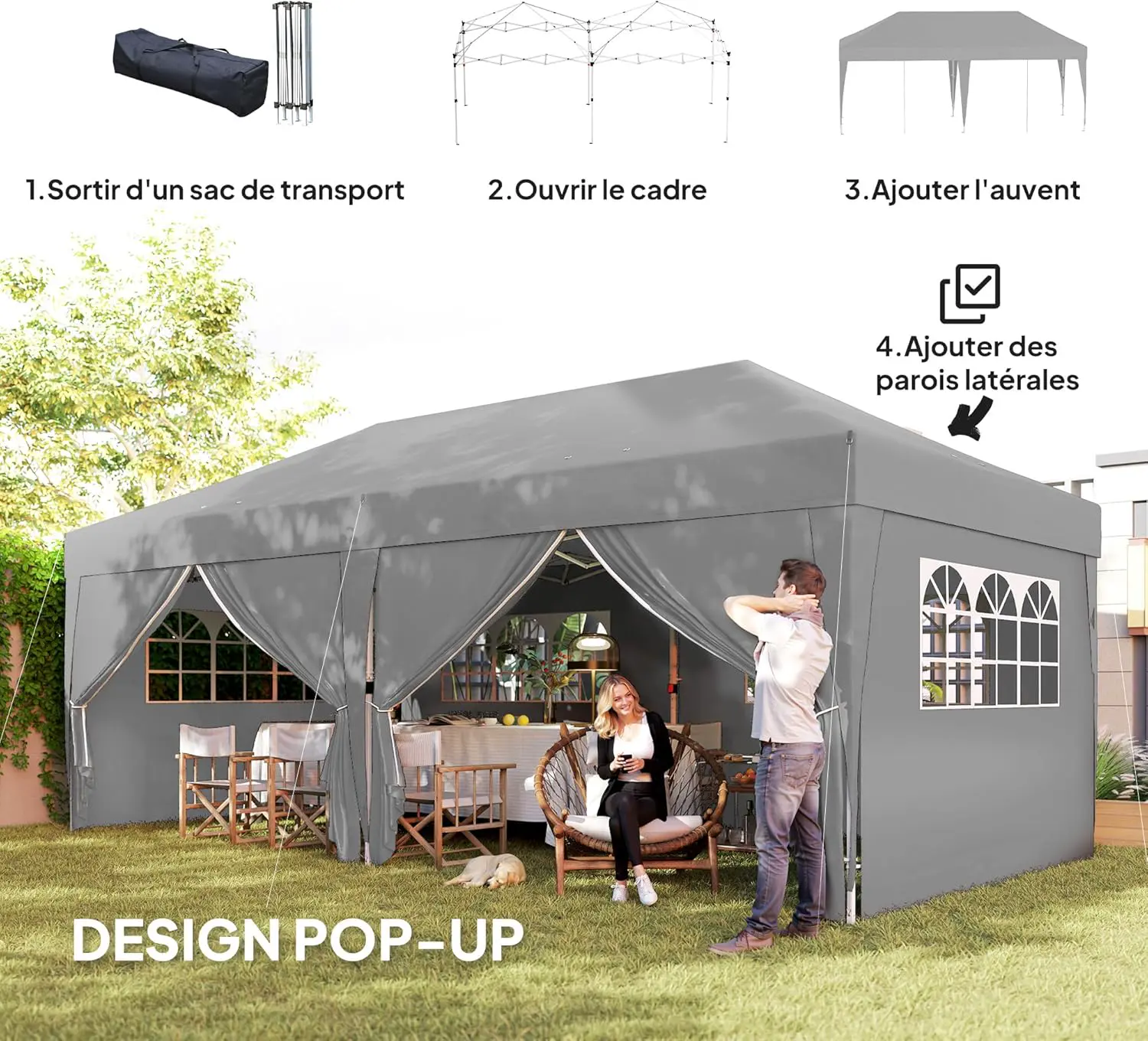 Tonnelle en métal gris 3x6 m vue 3