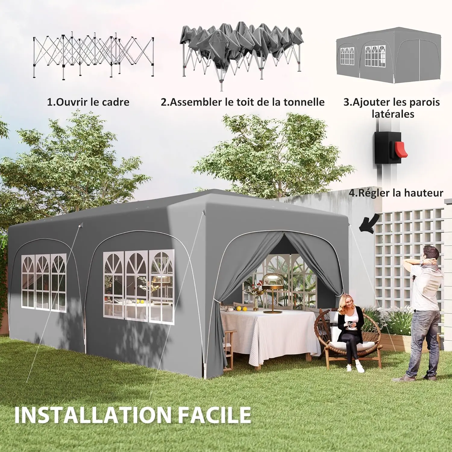 Tonnelle en métal gris 3x6 m vue 3