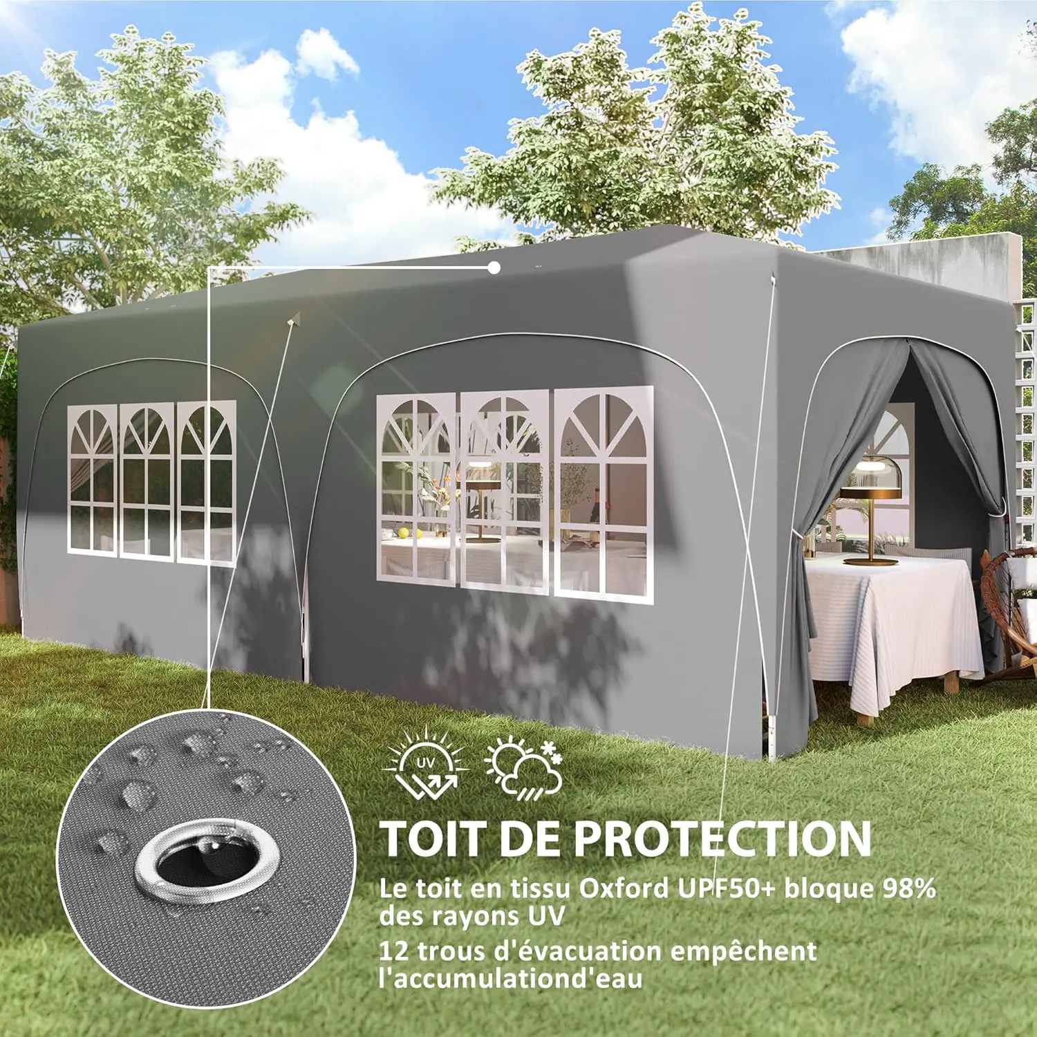 Tonnelle en métal gris 3x6 m vue 5