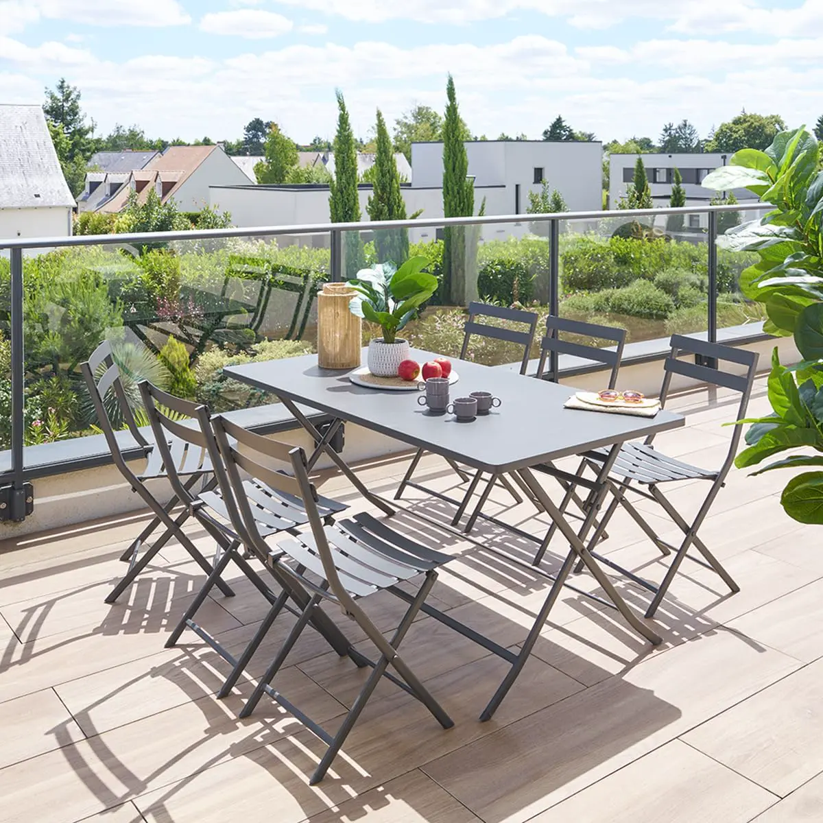 Table de jardin 6 places en métal gris vue 2