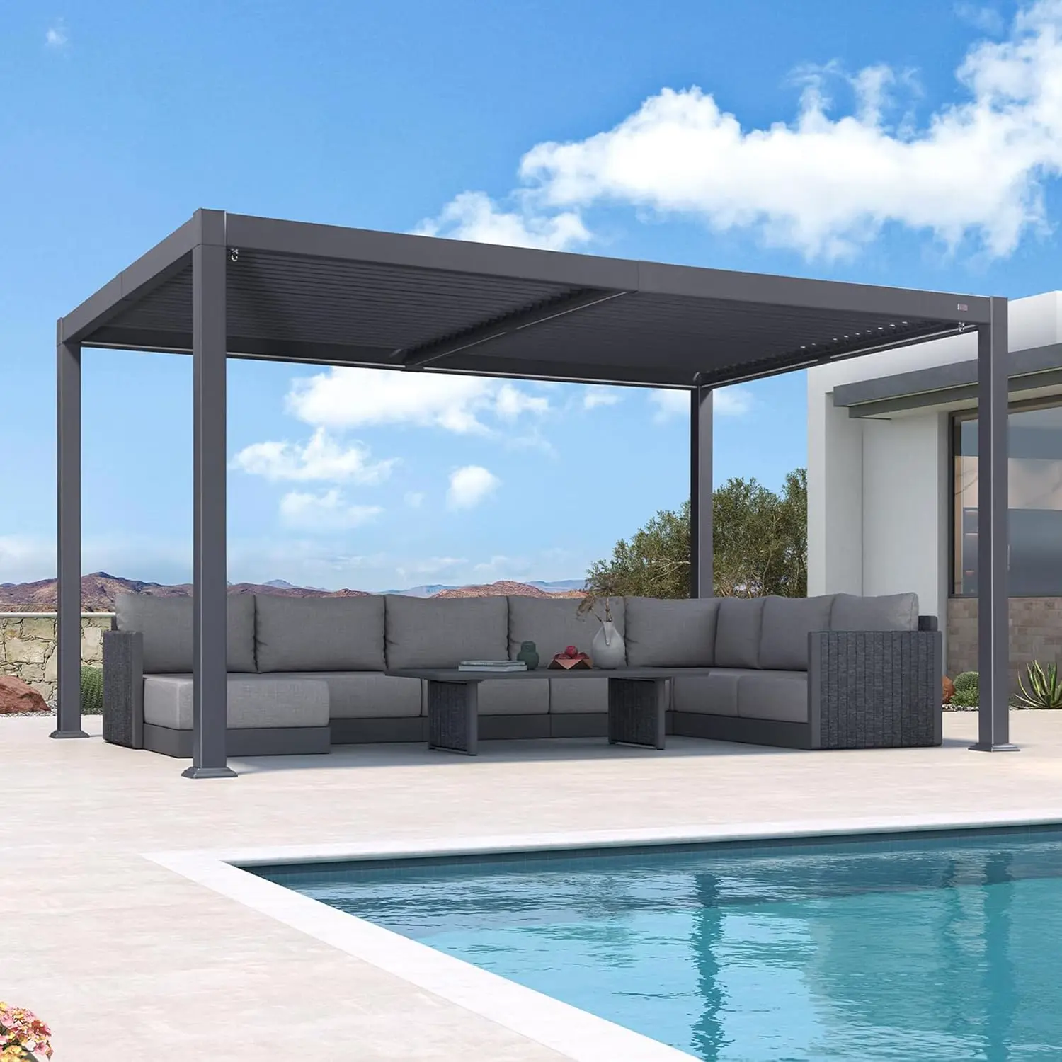 Pergola en aluminium gris 3x4,25 m vue 2