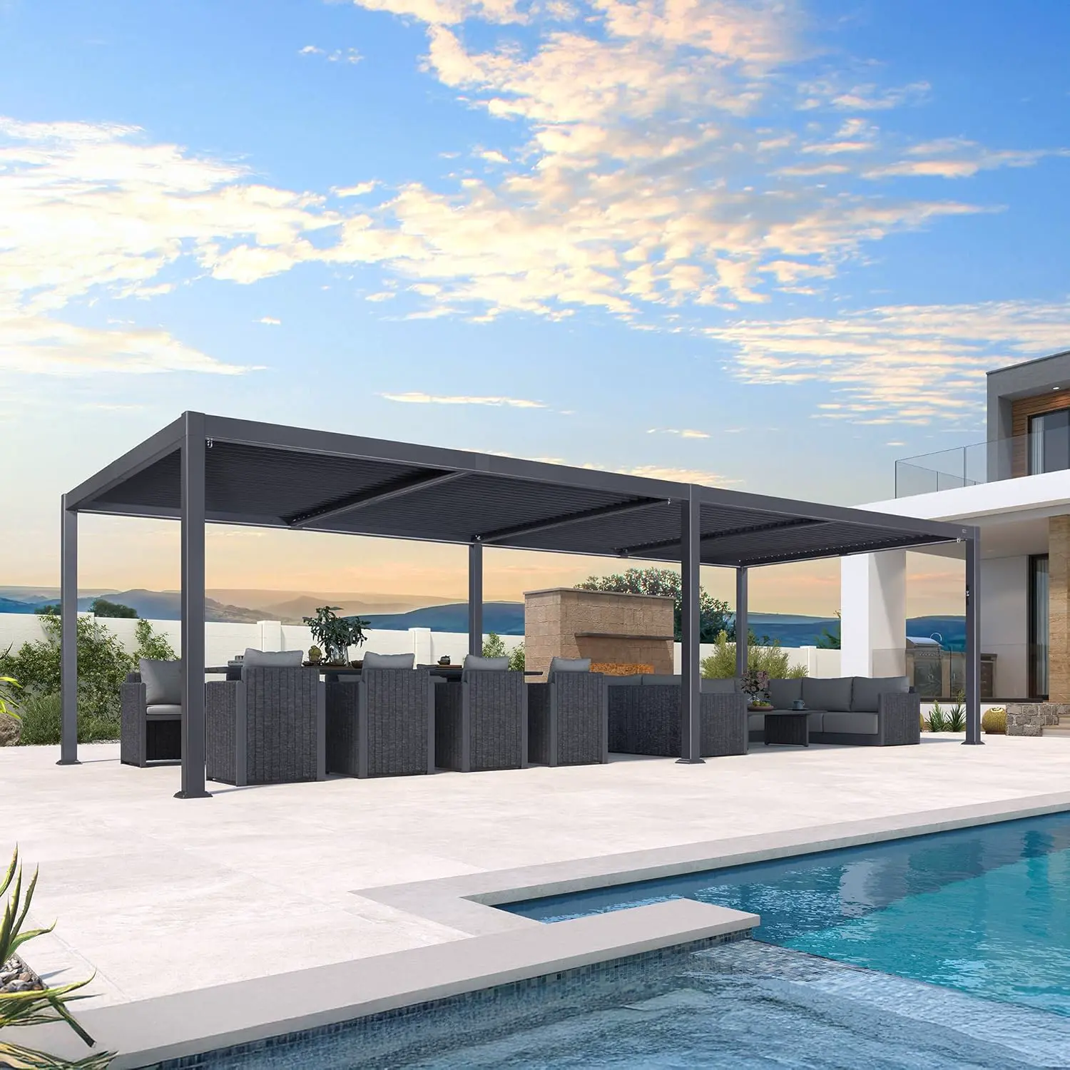 Pergola en aluminium gris 3,5x8,5 m vue 2
