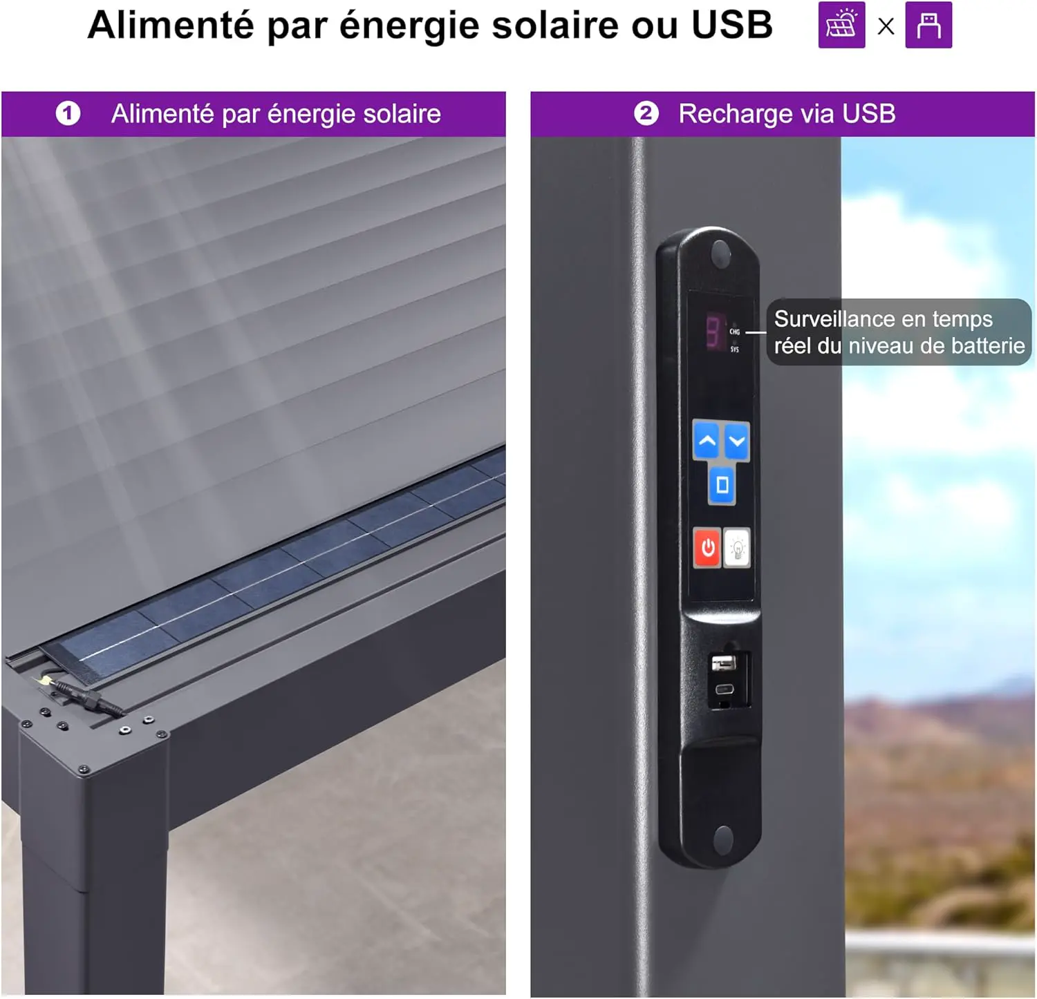 Pergola en aluminium gris 3,5x8,5 m vue 7