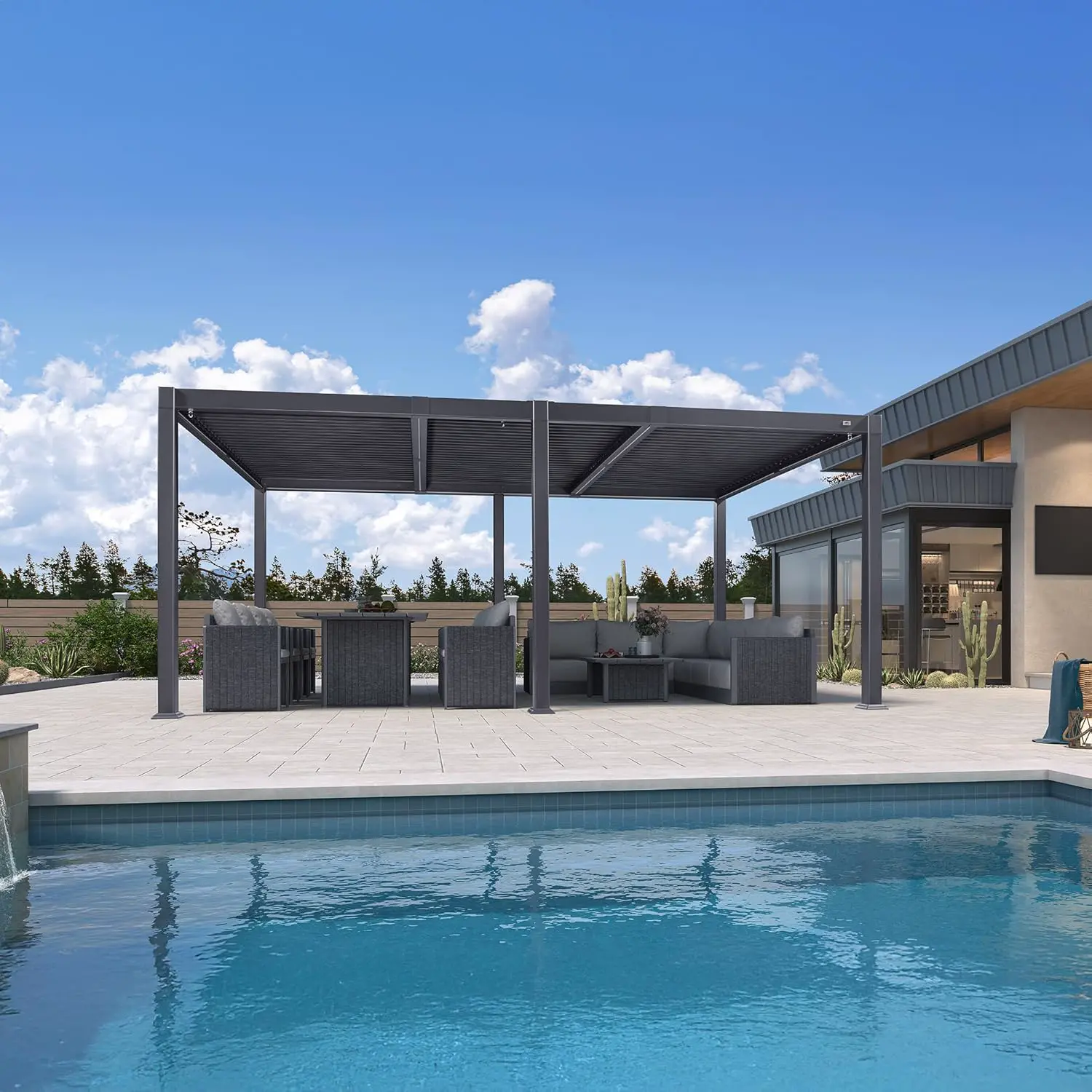 Pergola en aluminium gris 3,5x5,5 m vue 2