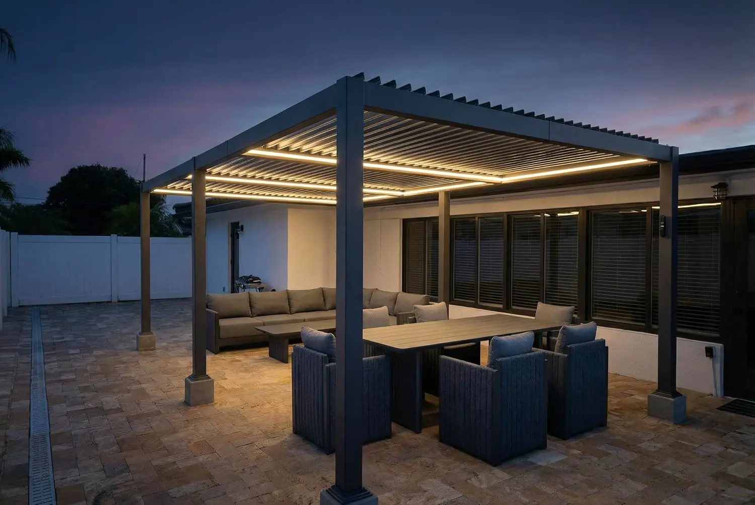 Pergola en aluminium gris 3,5x6,35 m vue 2