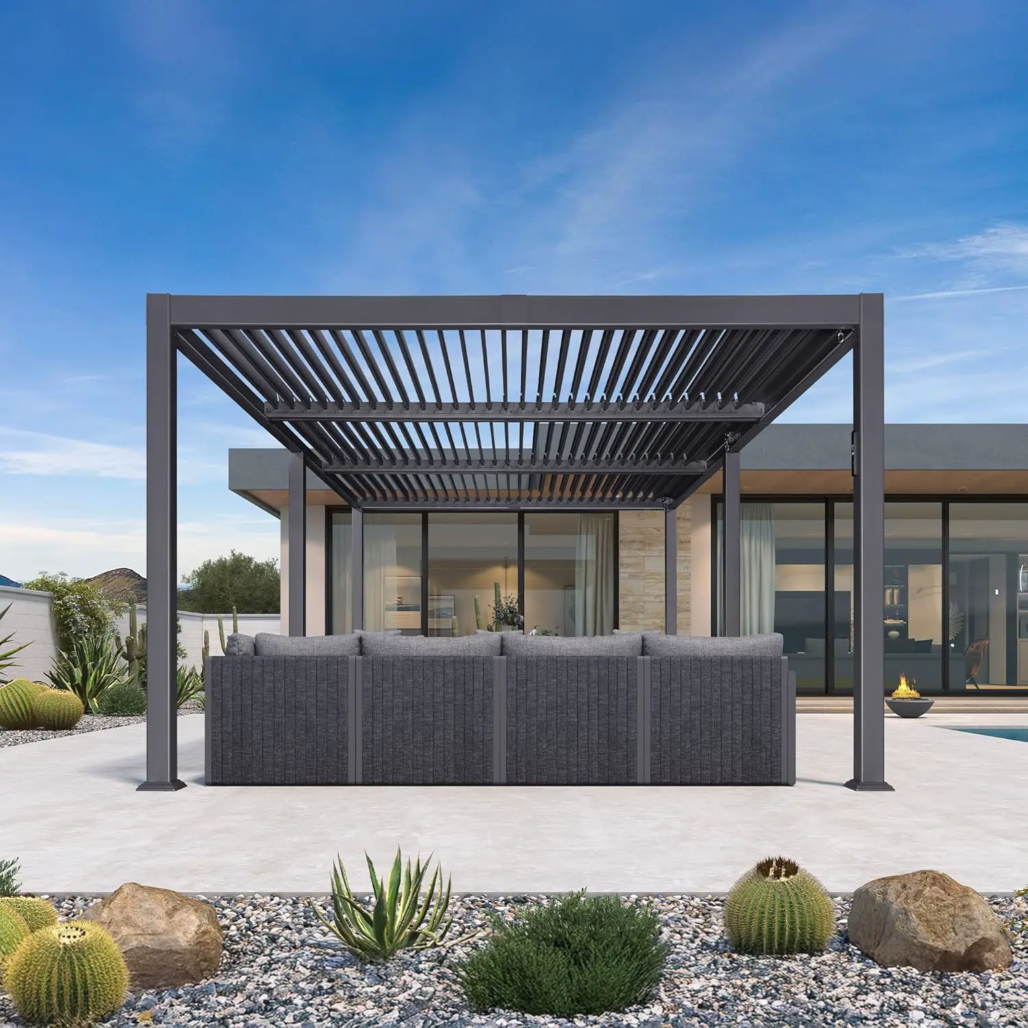 Pergola en aluminium gris 3,5x6,35 m vue 8