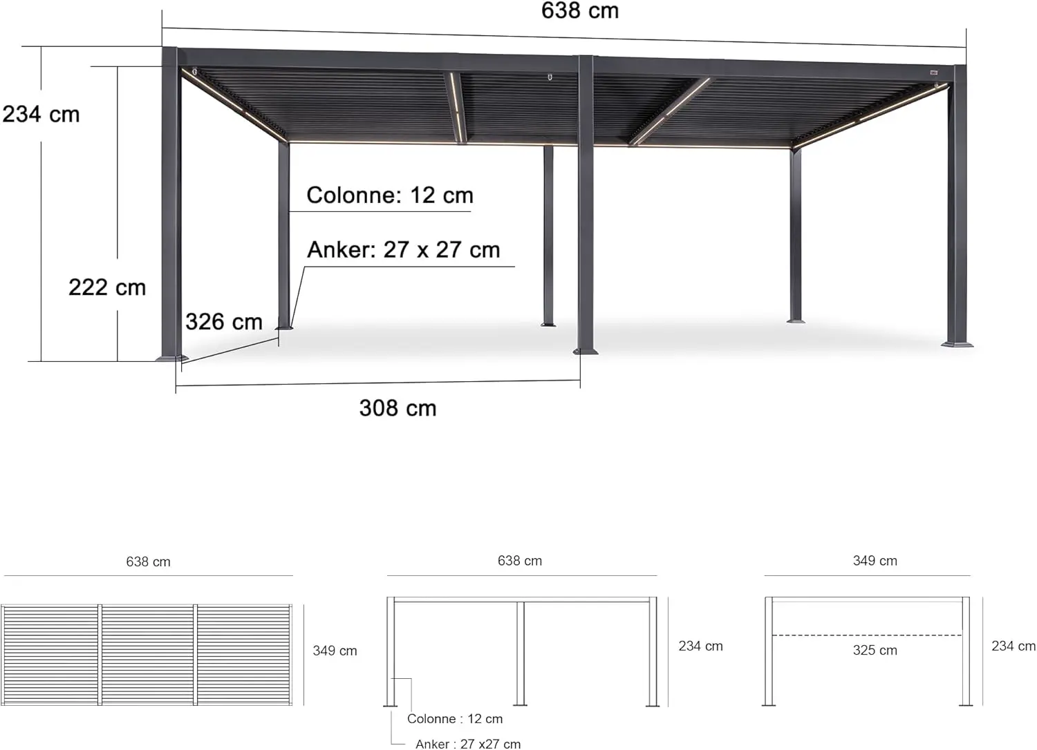 Pergola en aluminium gris 3,5x6,35 m vue 9