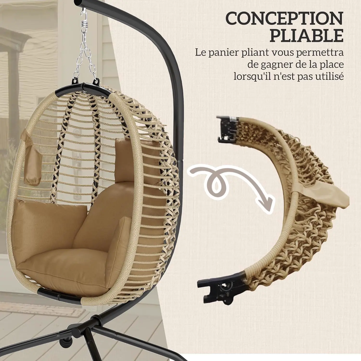 Fauteuils suspendus en métal beige vue 4