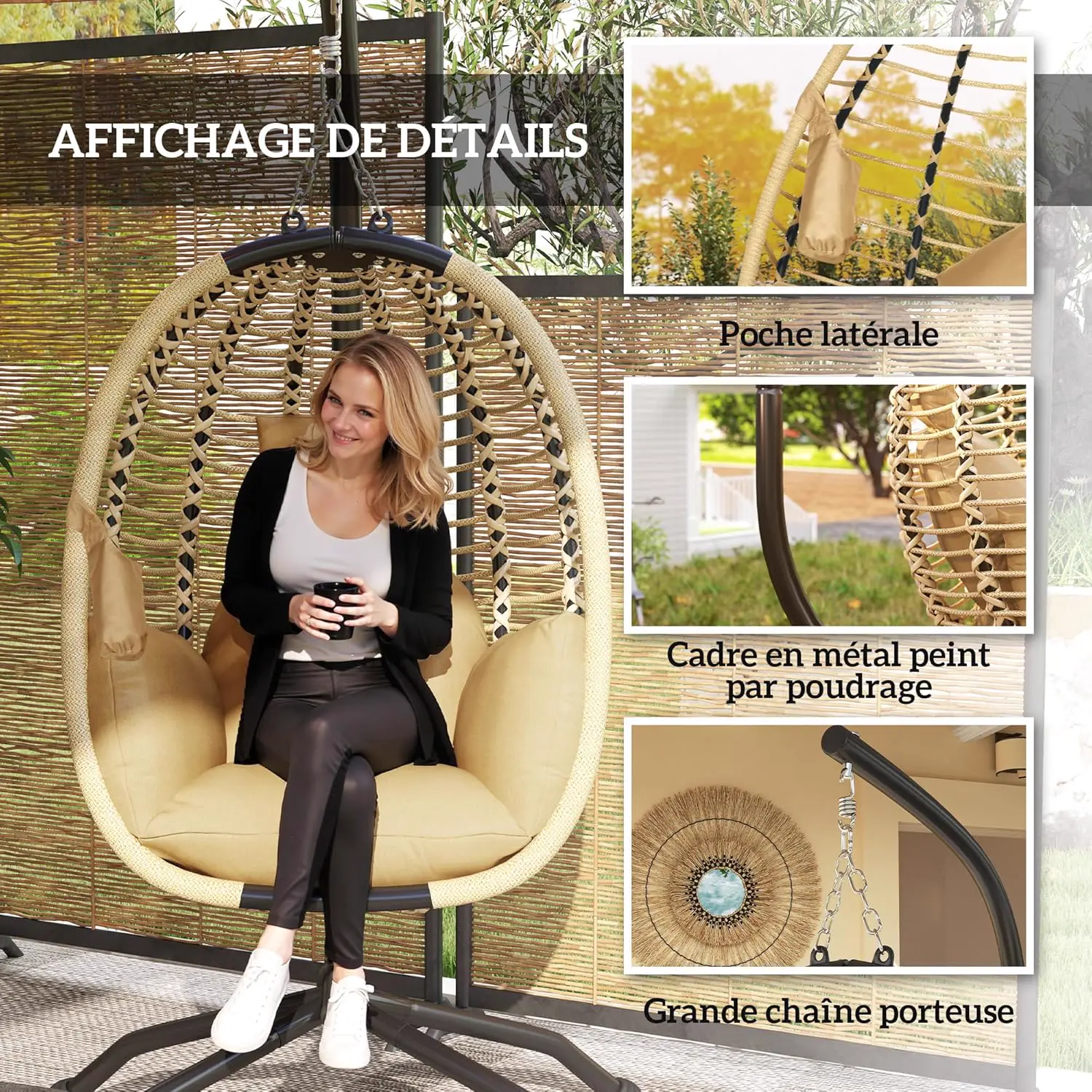 Fauteuils suspendus en métal beige vue 6