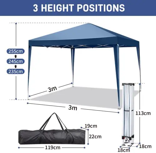 Tonnelle en métal bleu 3x3 m vue 4