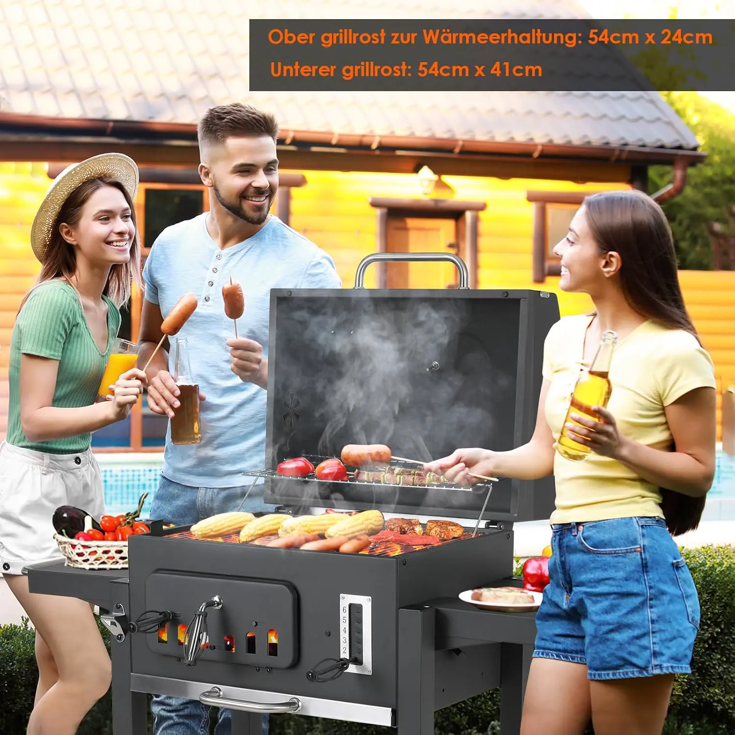 Barbecue à charbon en bois gris vue 2