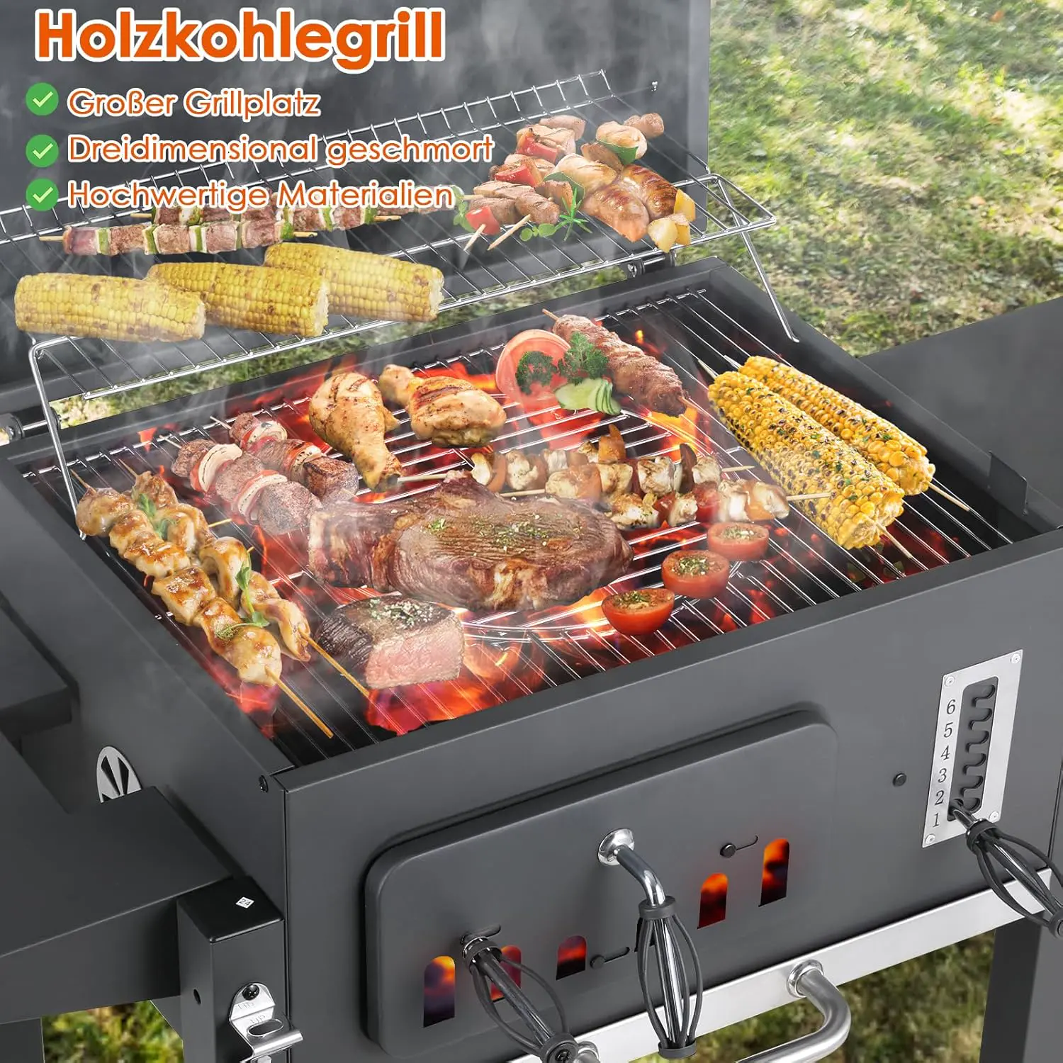 Barbecue à charbon en bois gris vue 4