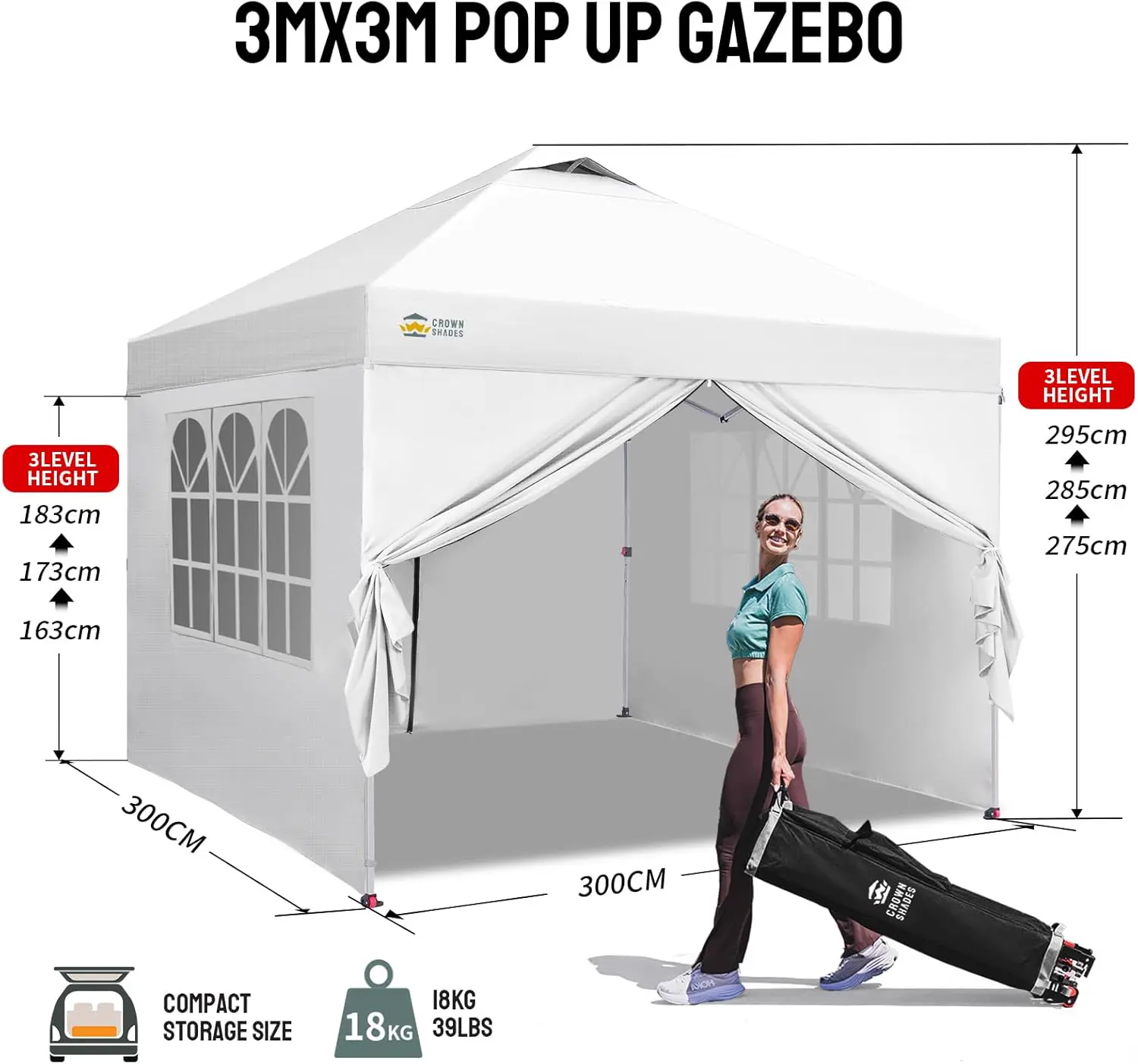 Tonnelle blanc 3x3 m vue 3