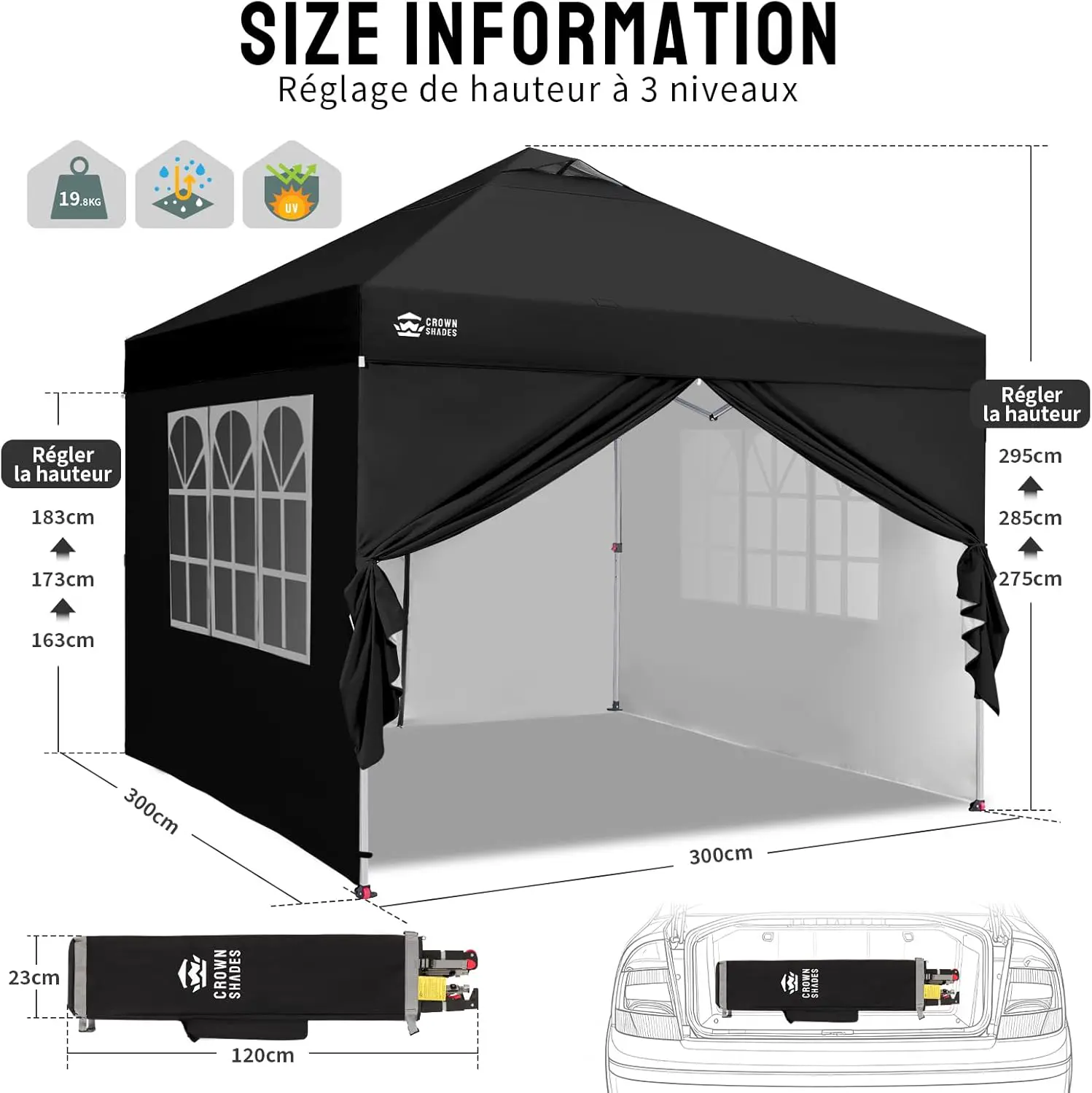 Tonnelle noir 3x3 m vue 3