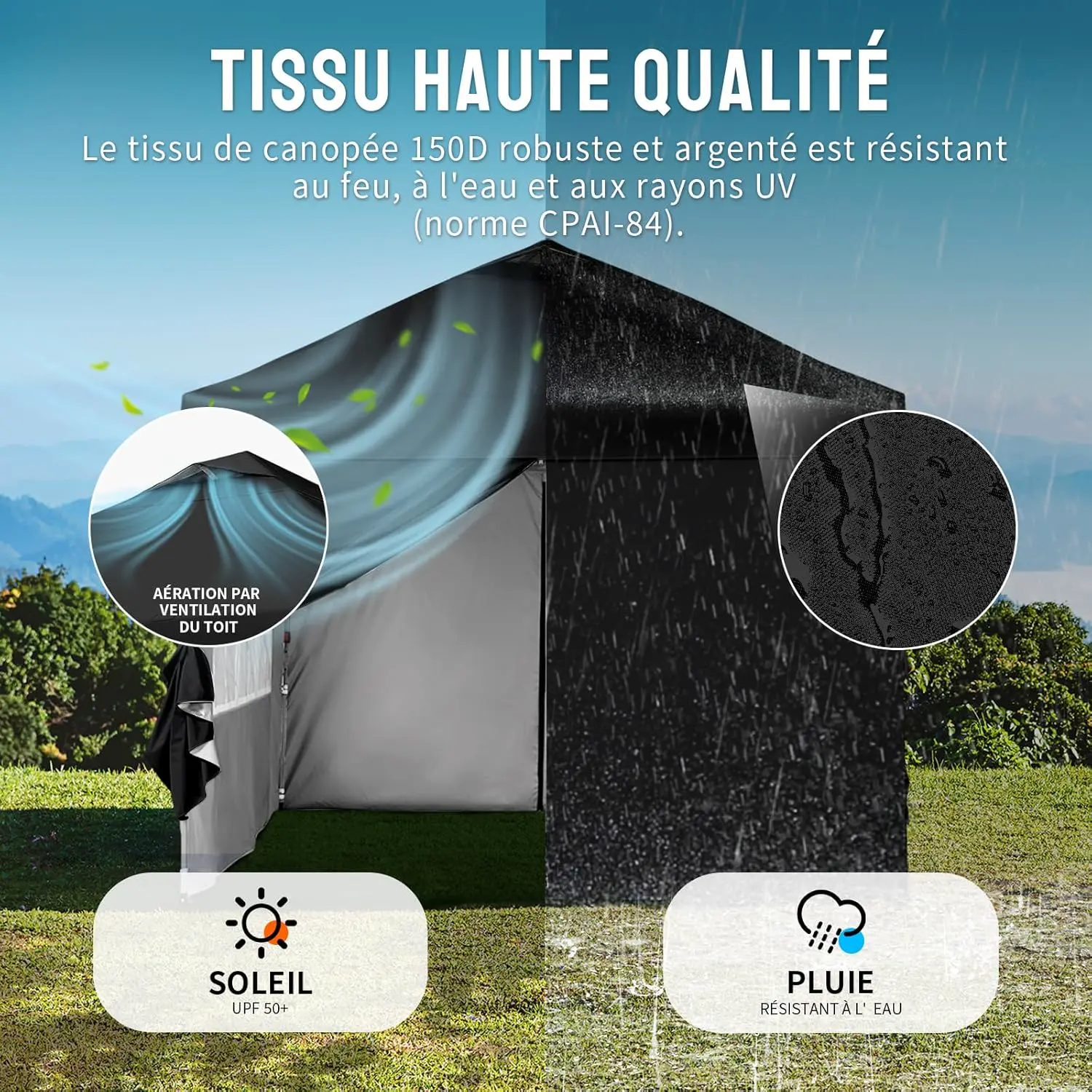 Tonnelle noir 3x3 m vue 7