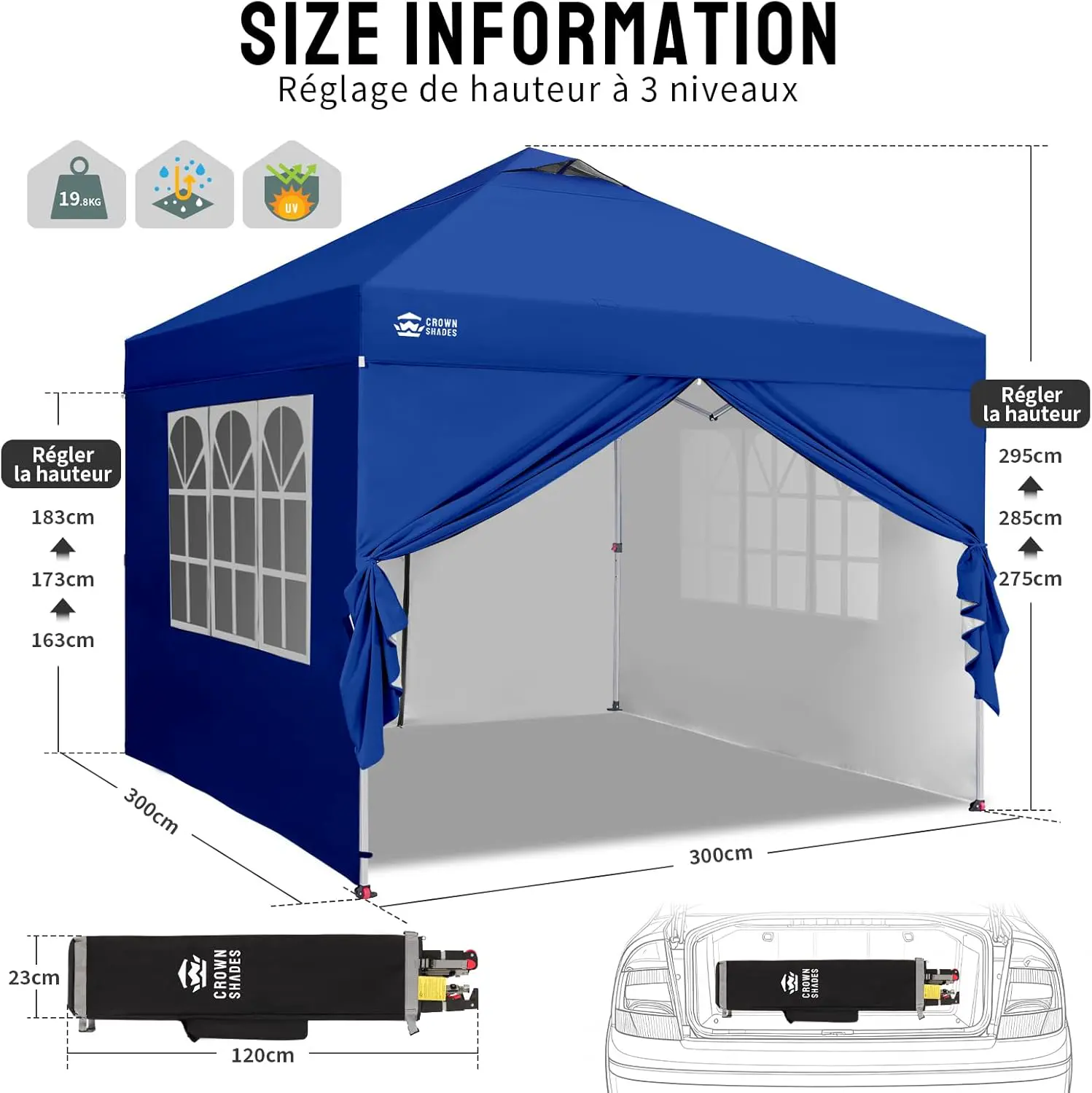 Tonnelle en métal bleu 3x3 m vue 3