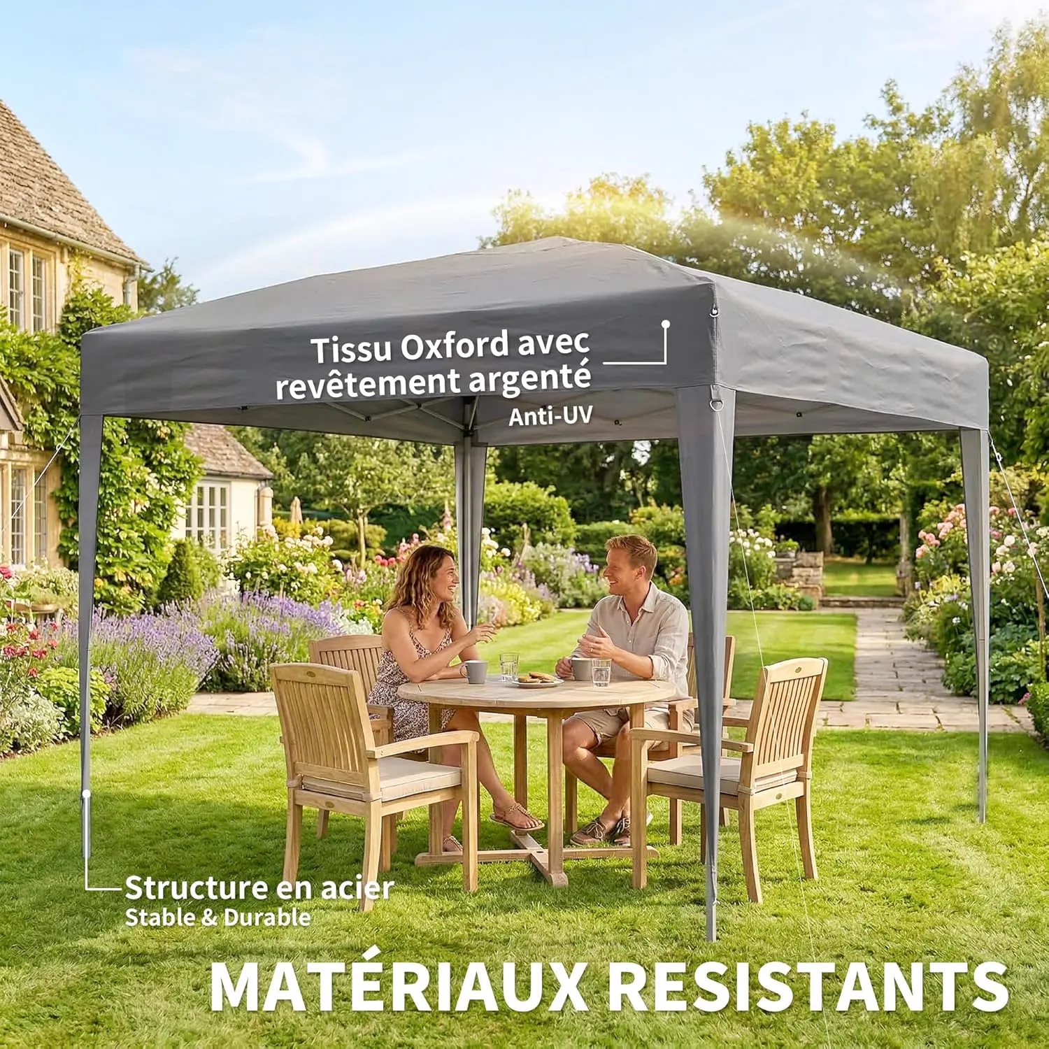 Tonnelle en métal gris 3x3 m vue 3