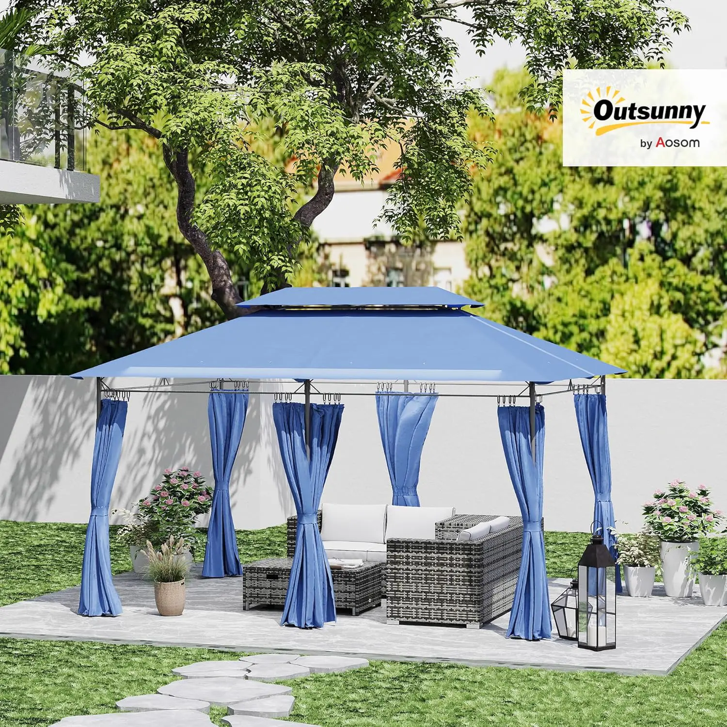 Tonnelle en métal bleu 3x4 m vue 2