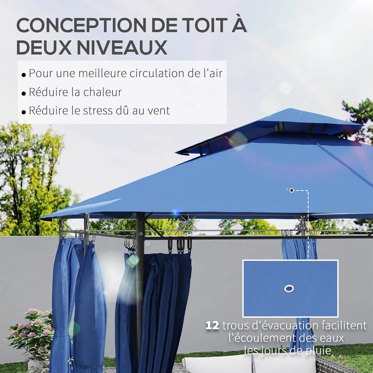 Tonnelle en métal bleu 3x4 m vue 3
