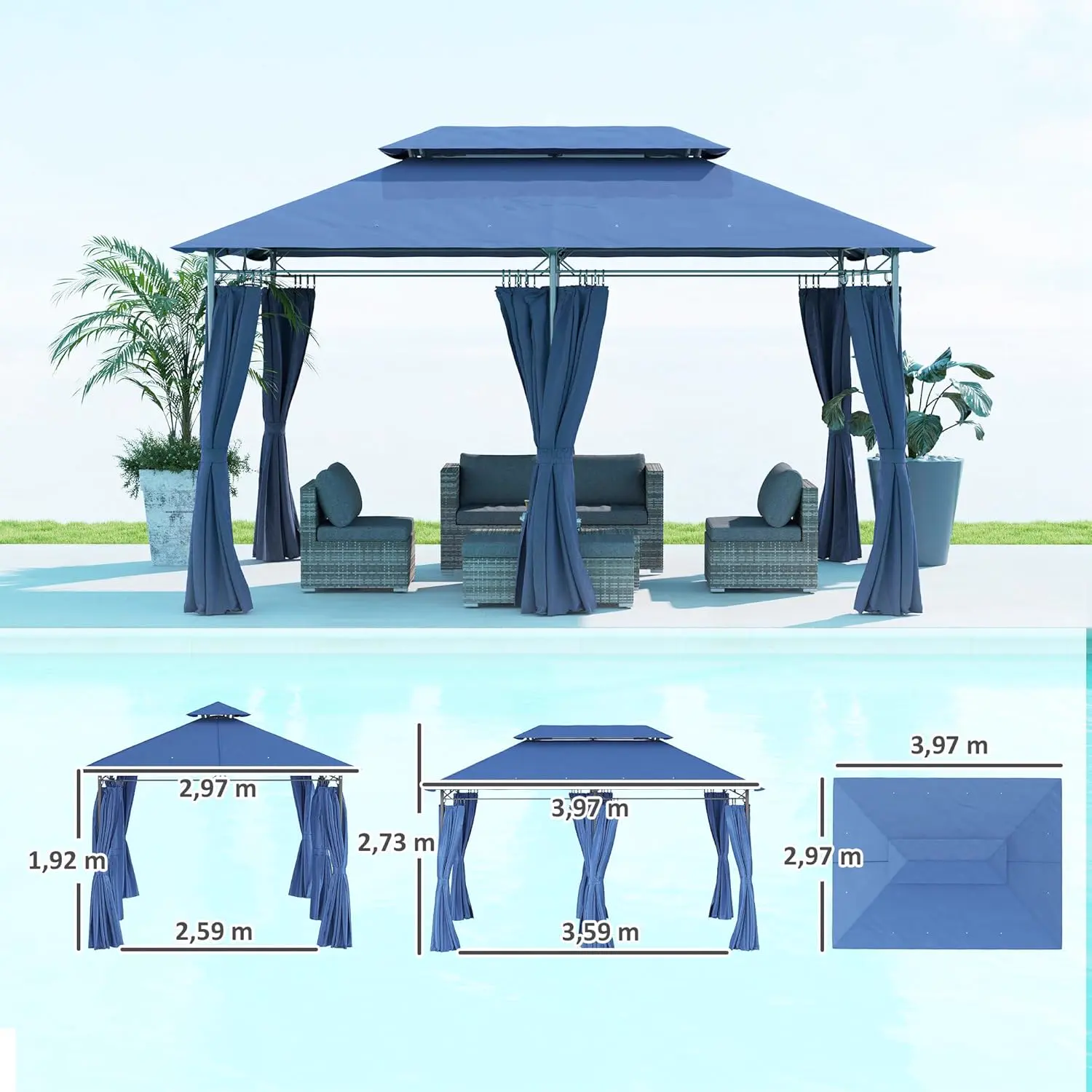 Tonnelle en métal bleu 3x4 m vue 7