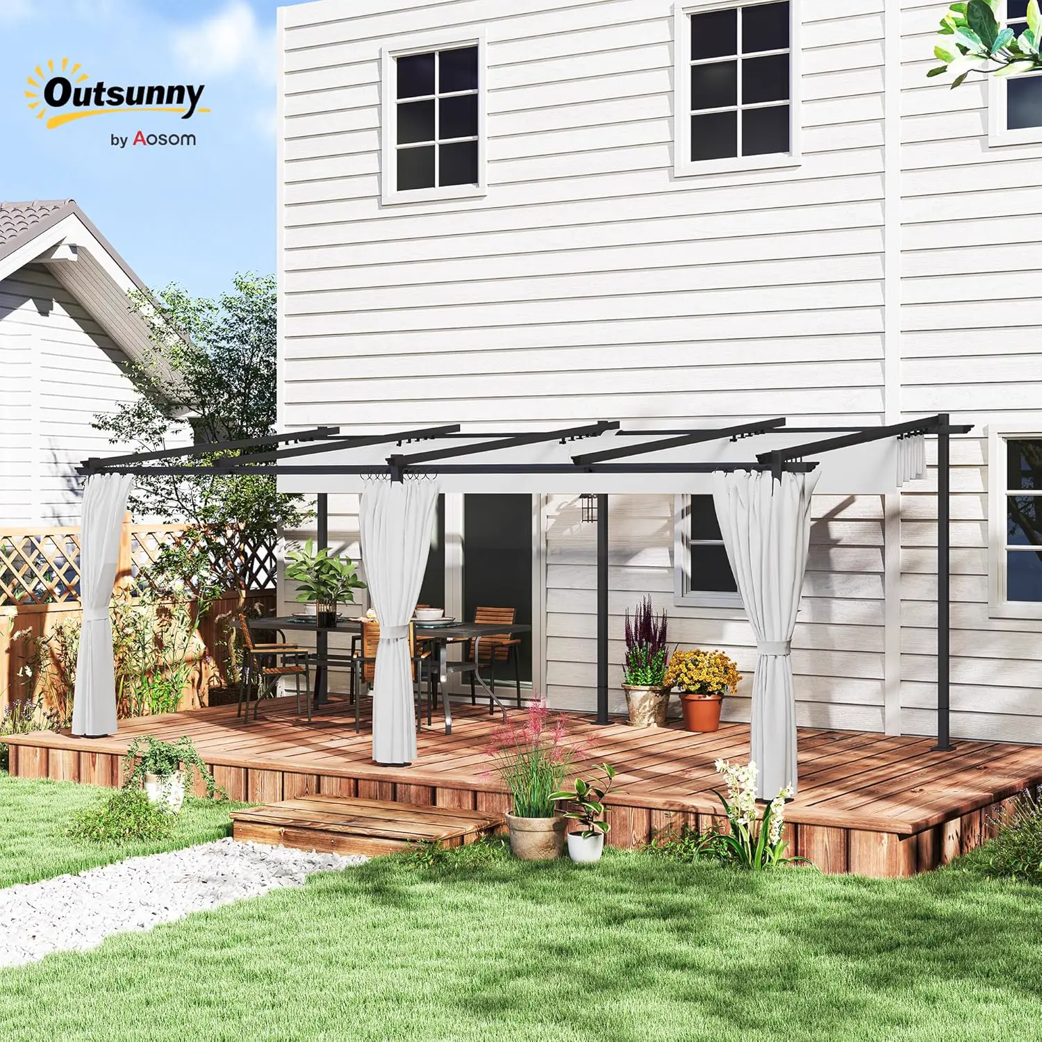 Pergola en métal gris 3x6 m rétractable vue 2