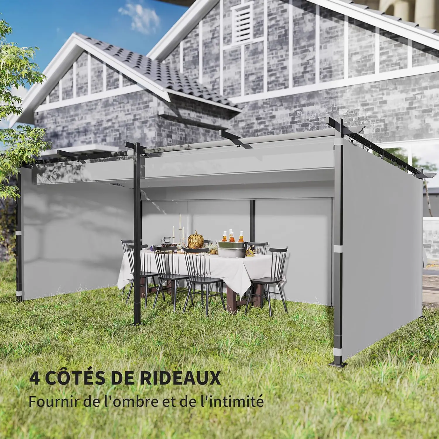 Pergola en métal gris 3x6 m rétractable vue 4