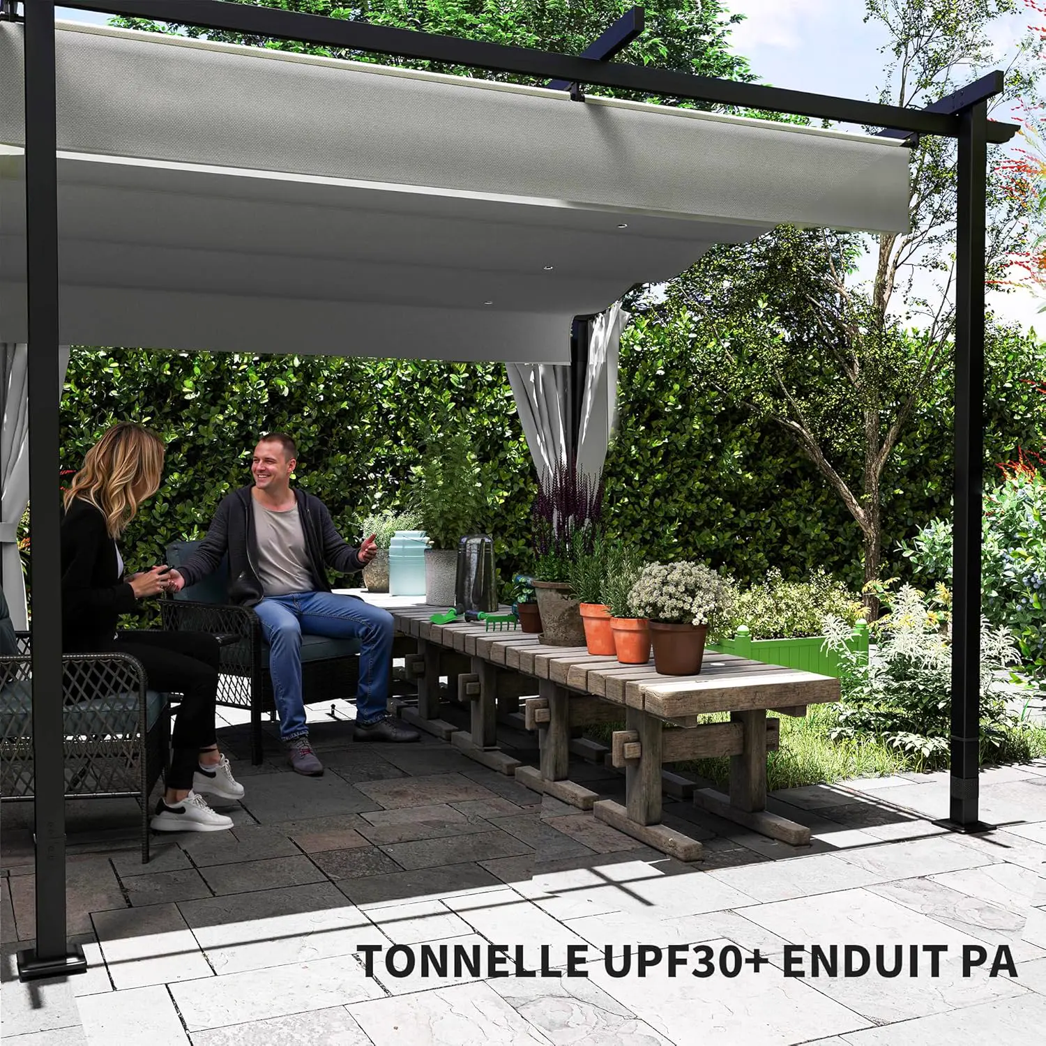 Pergola en métal gris 3x6 m rétractable vue 5
