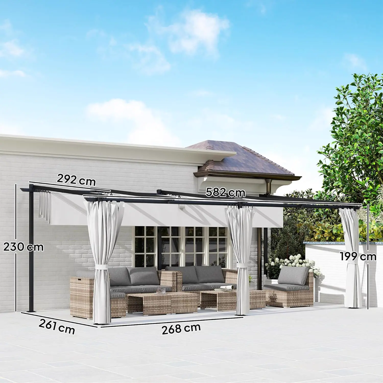 Pergola en métal gris 3x6 m rétractable vue 7