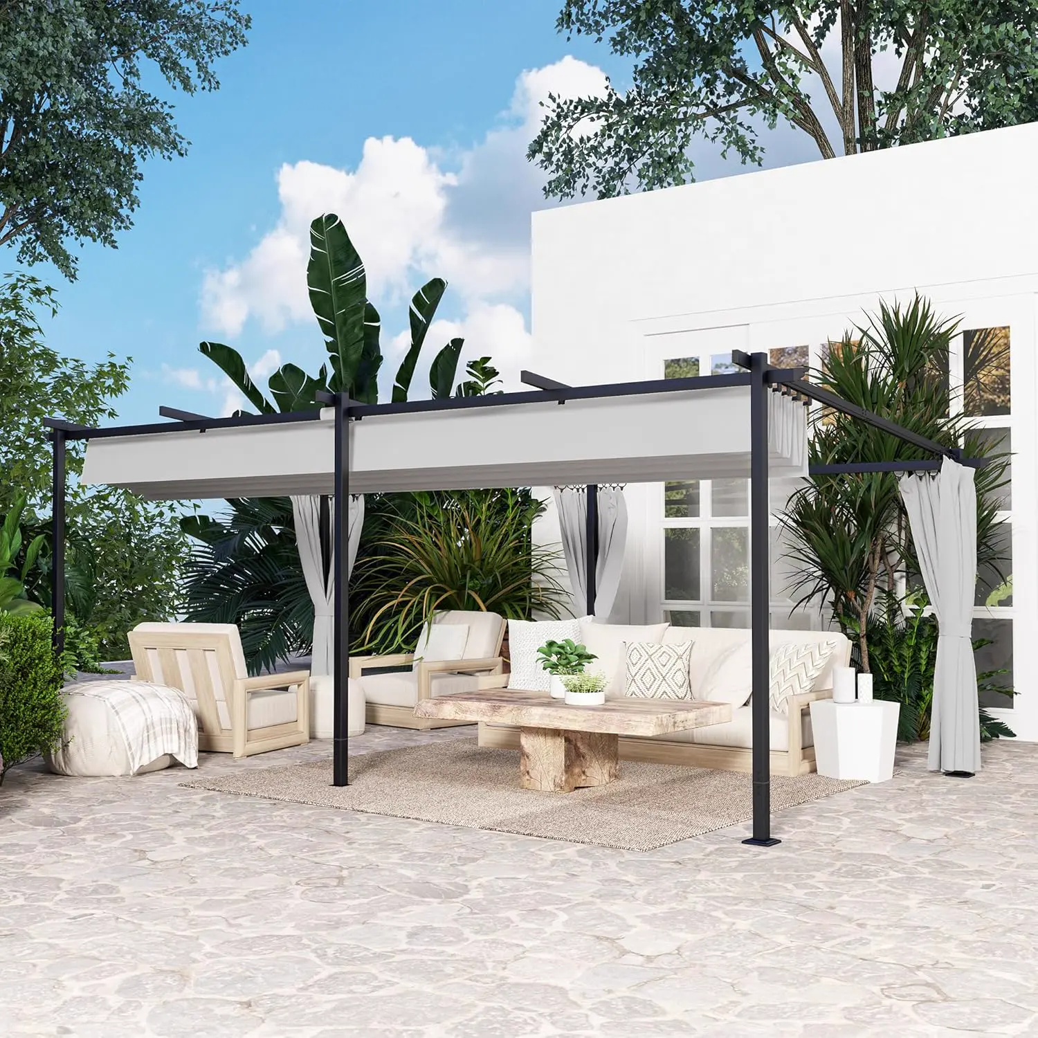 Pergola en métal gris 3x6 m rétractable vue 9