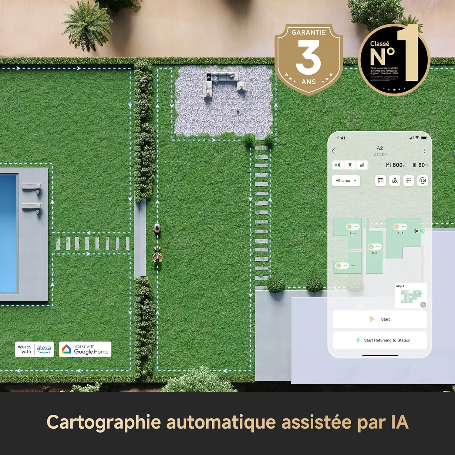 Robot tondeuse DREAME A2 3000 Robot Tondeuse sans Fil Périphér… vue 2