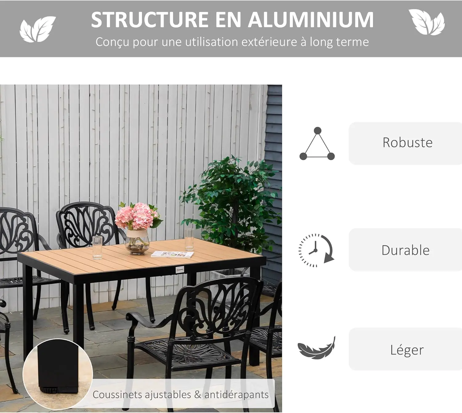 Table de jardin 6 places en aluminium naturel vue 5