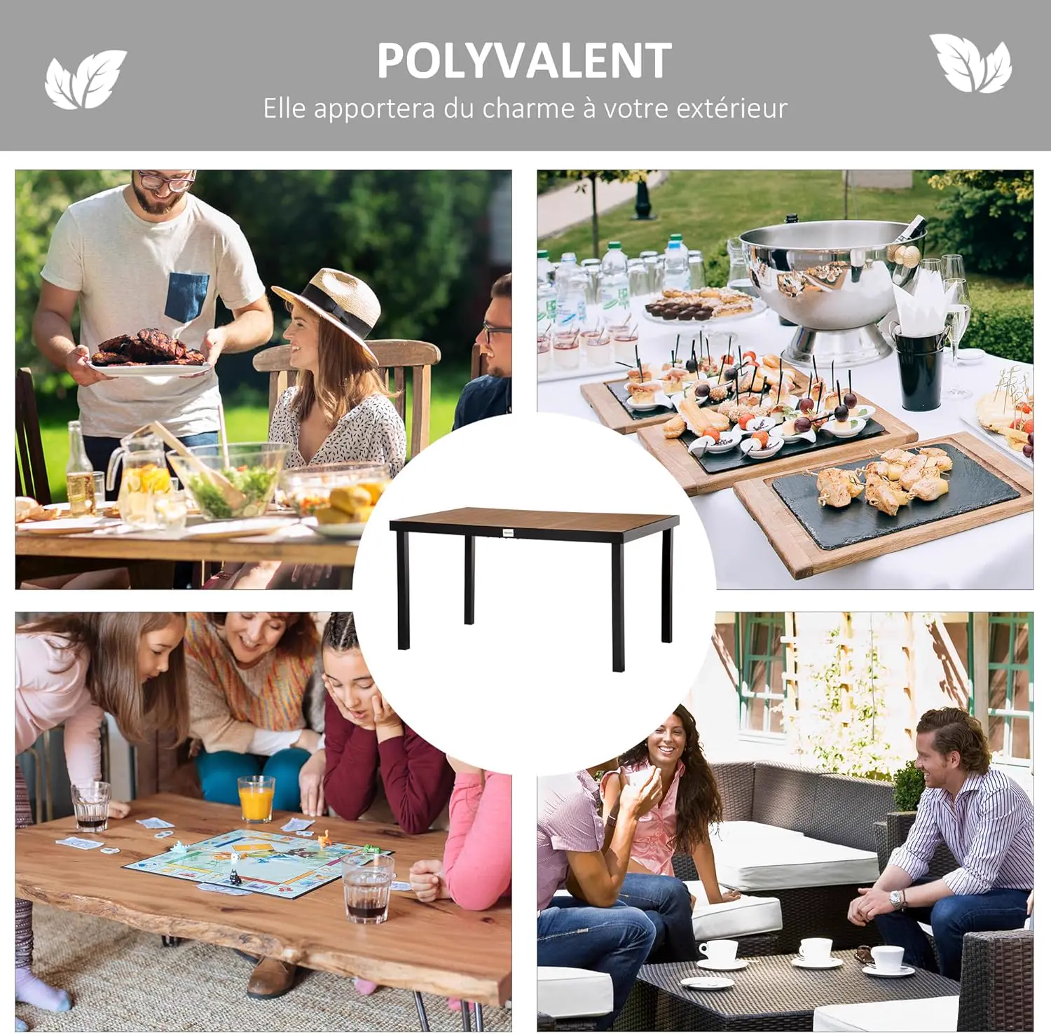 Table de jardin 6 places en aluminium naturel vue 6