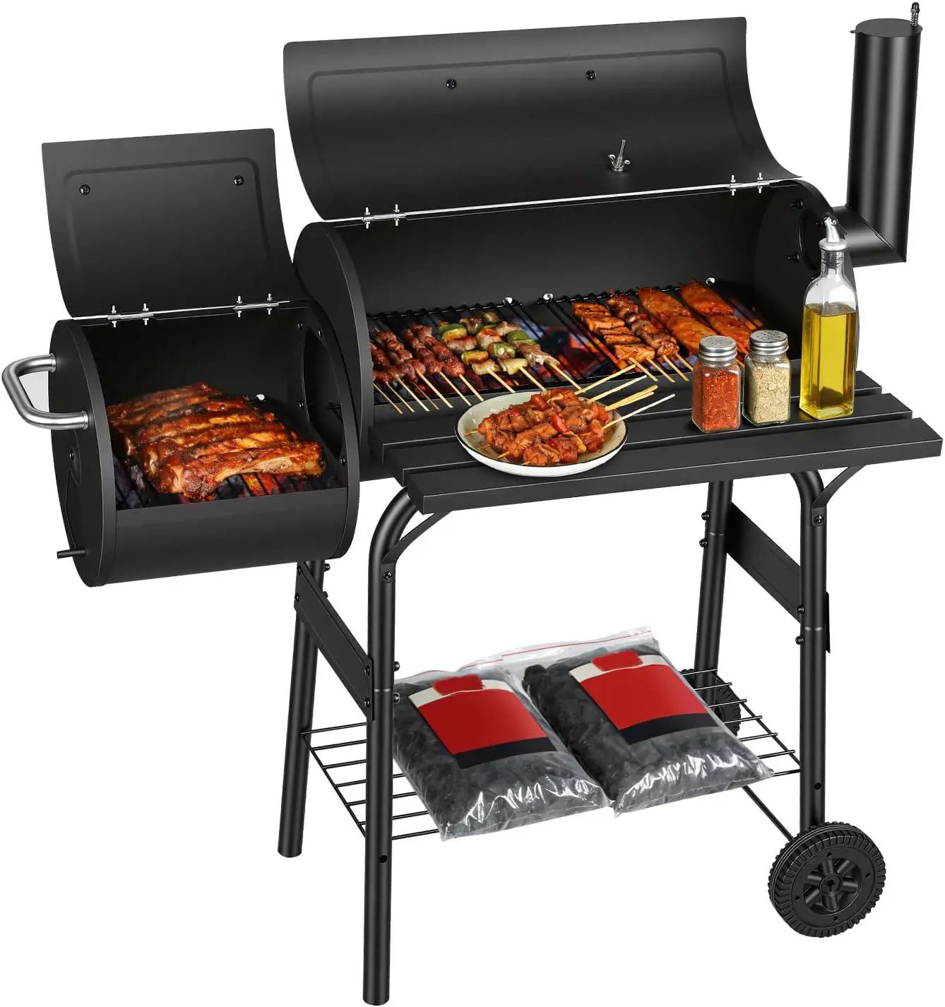 Barbecue au charbon de bois multifonction avec thermomètre
