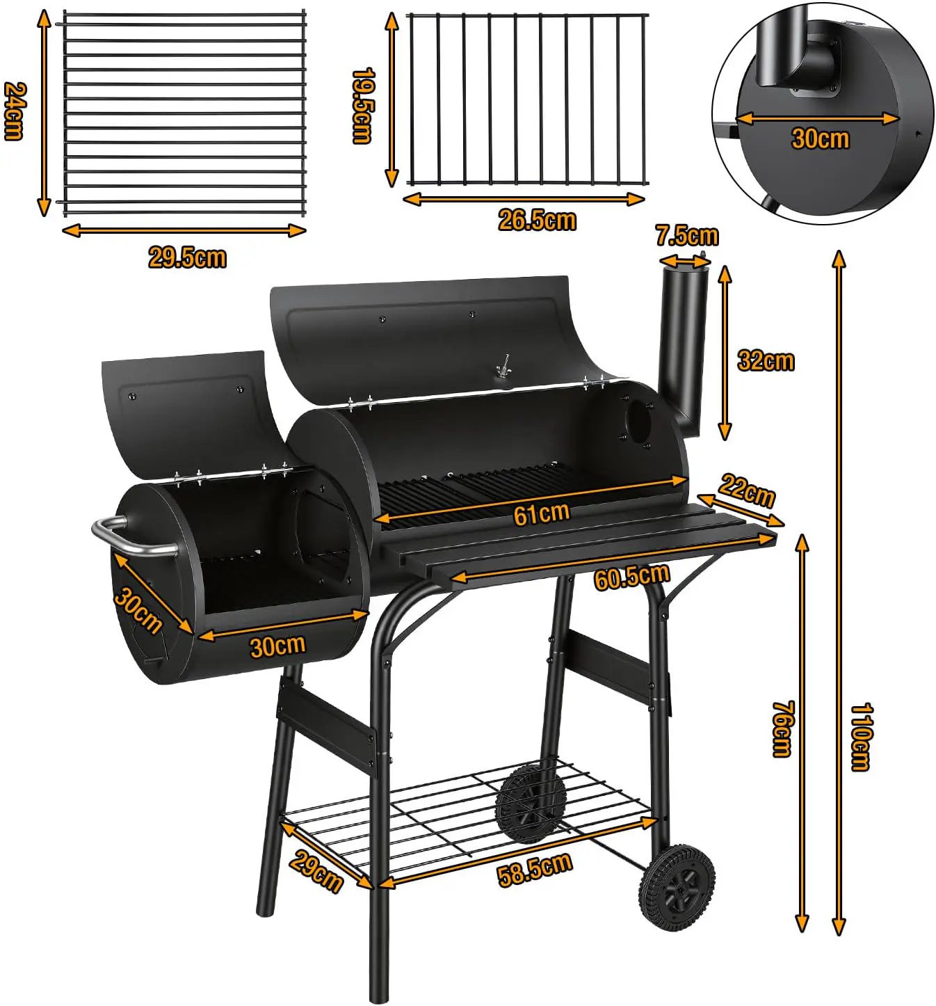 Barbecue à charbon en bois gris vue 2
