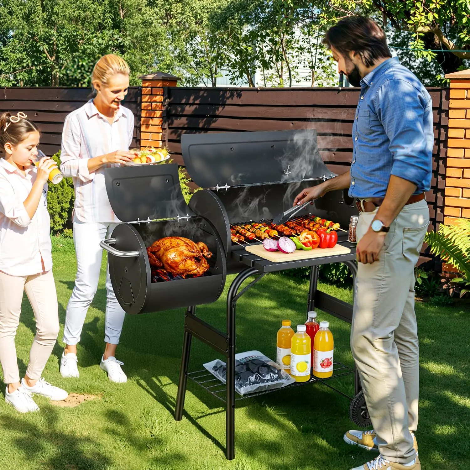 Barbecue à charbon en bois gris vue 7