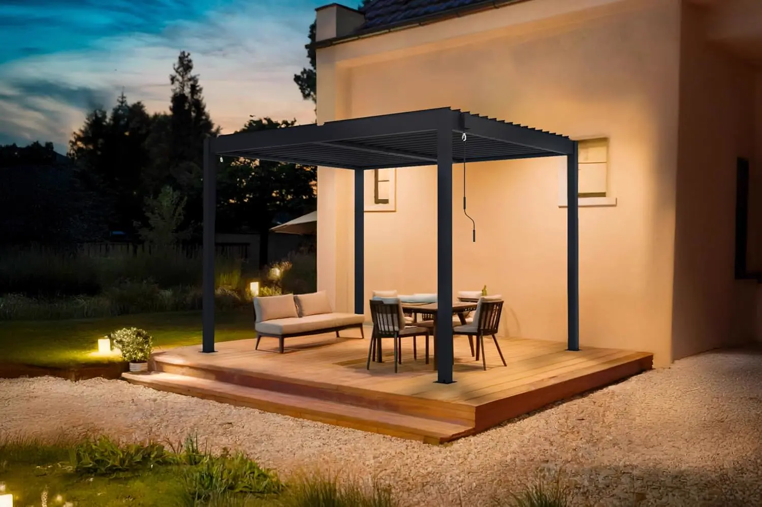 Pergola en aluminium gris 3x2,5 m vue 3