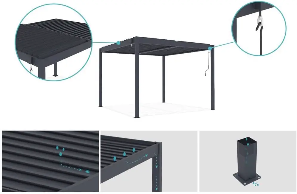 Pergola en aluminium gris 3x2,5 m vue 7
