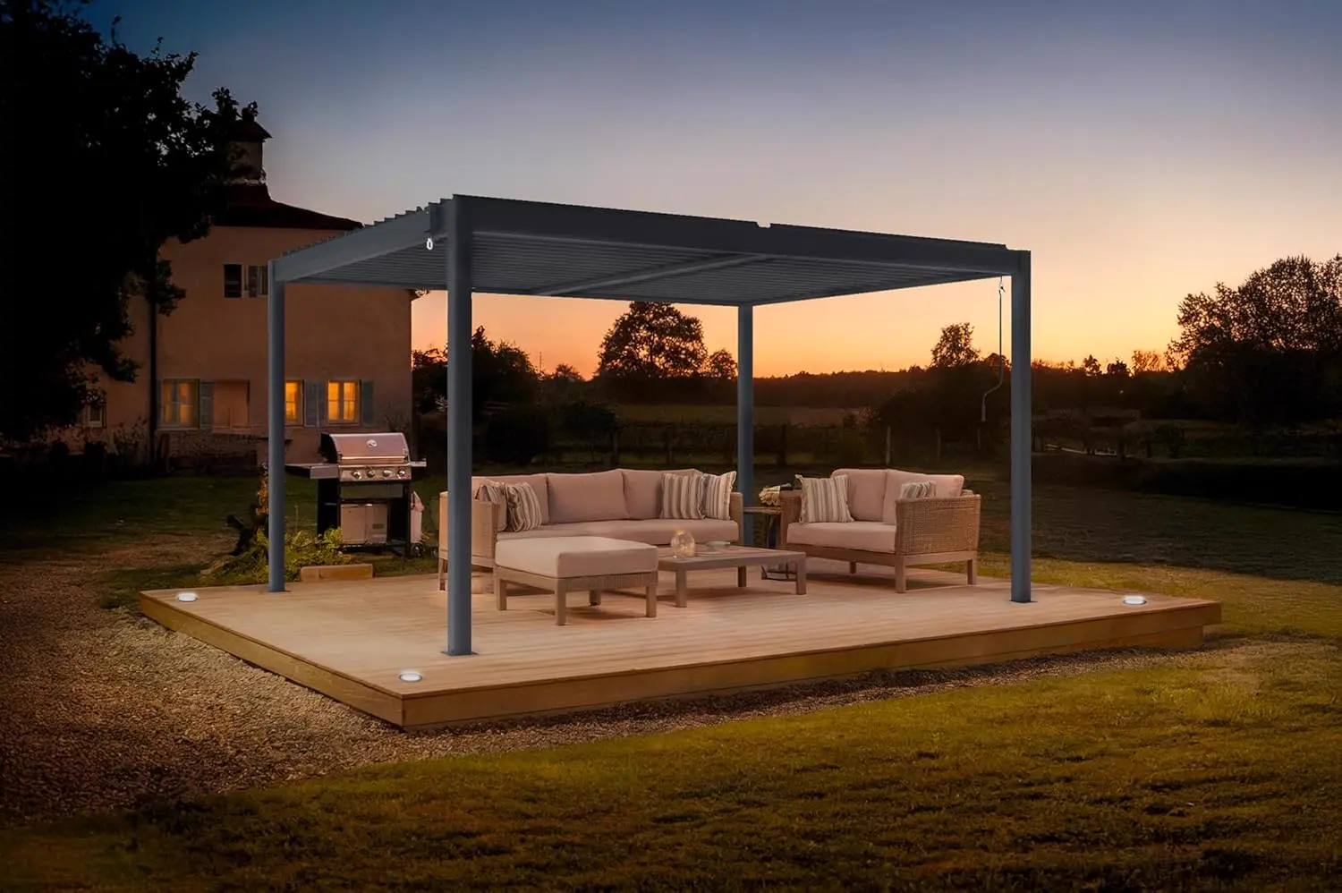 Pergola en aluminium gris 4x3 m vue 3