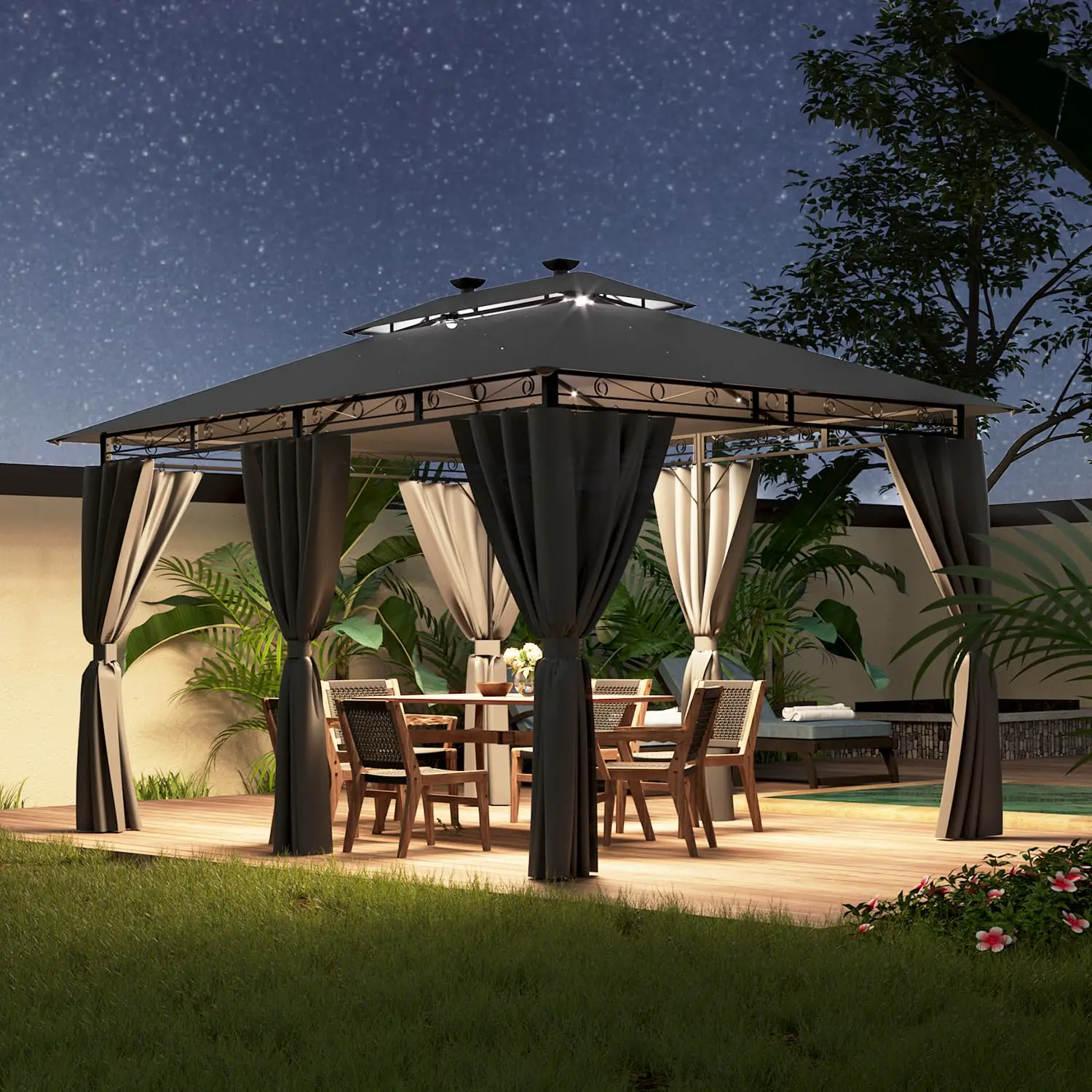 Devoko Tonnelle de Jardin 3x4m avec Lumière LED
