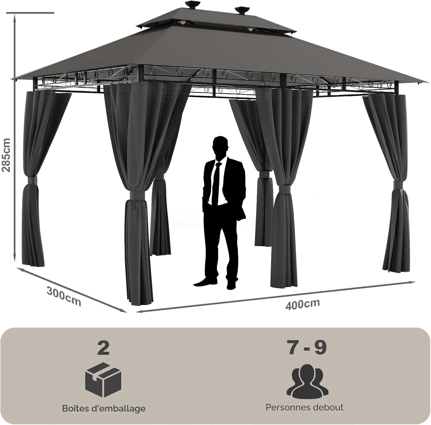 Tonnelle en métal gris 3x4 m vue 3