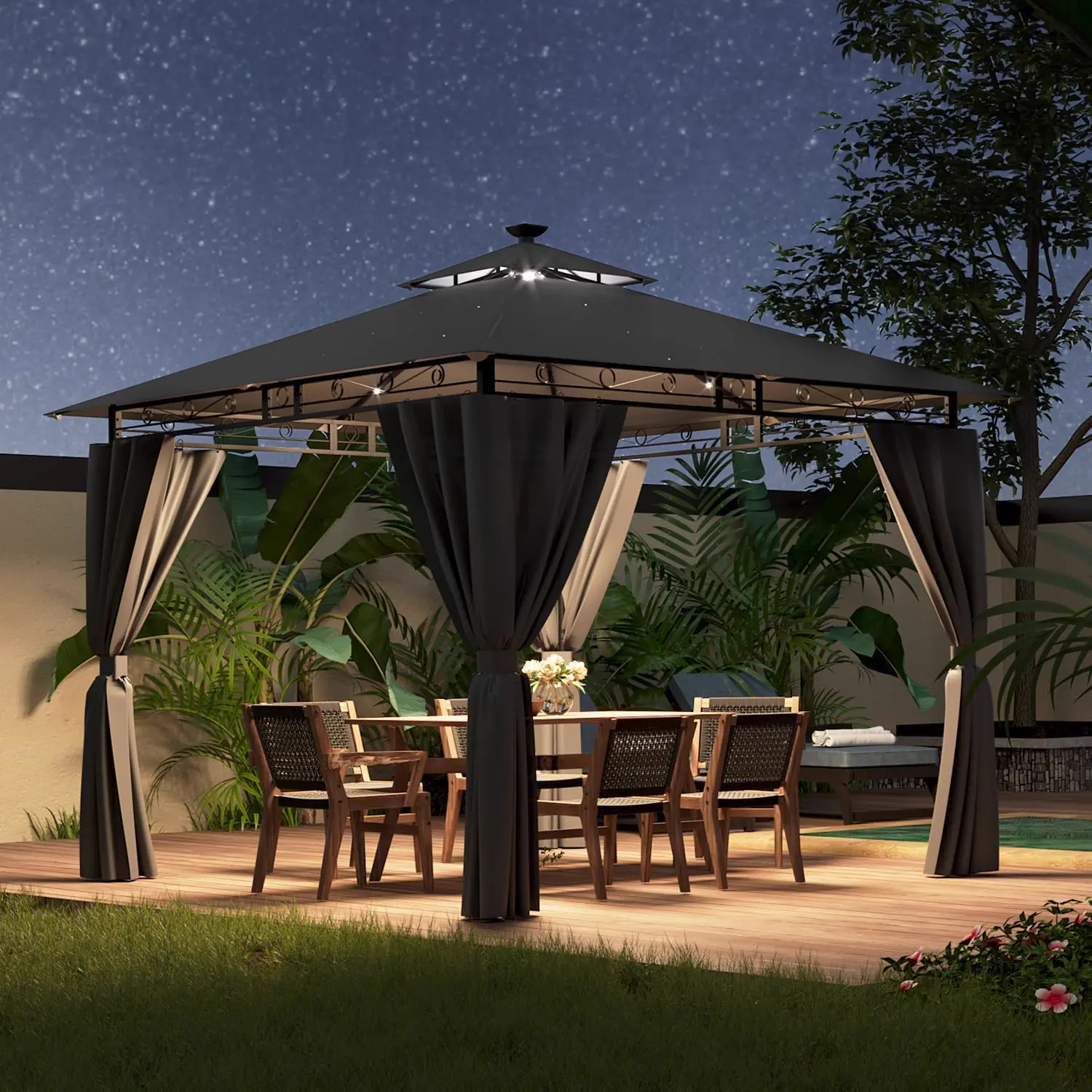 Devoko Tonnelle de Jardin 3x3m avec Lumière LED