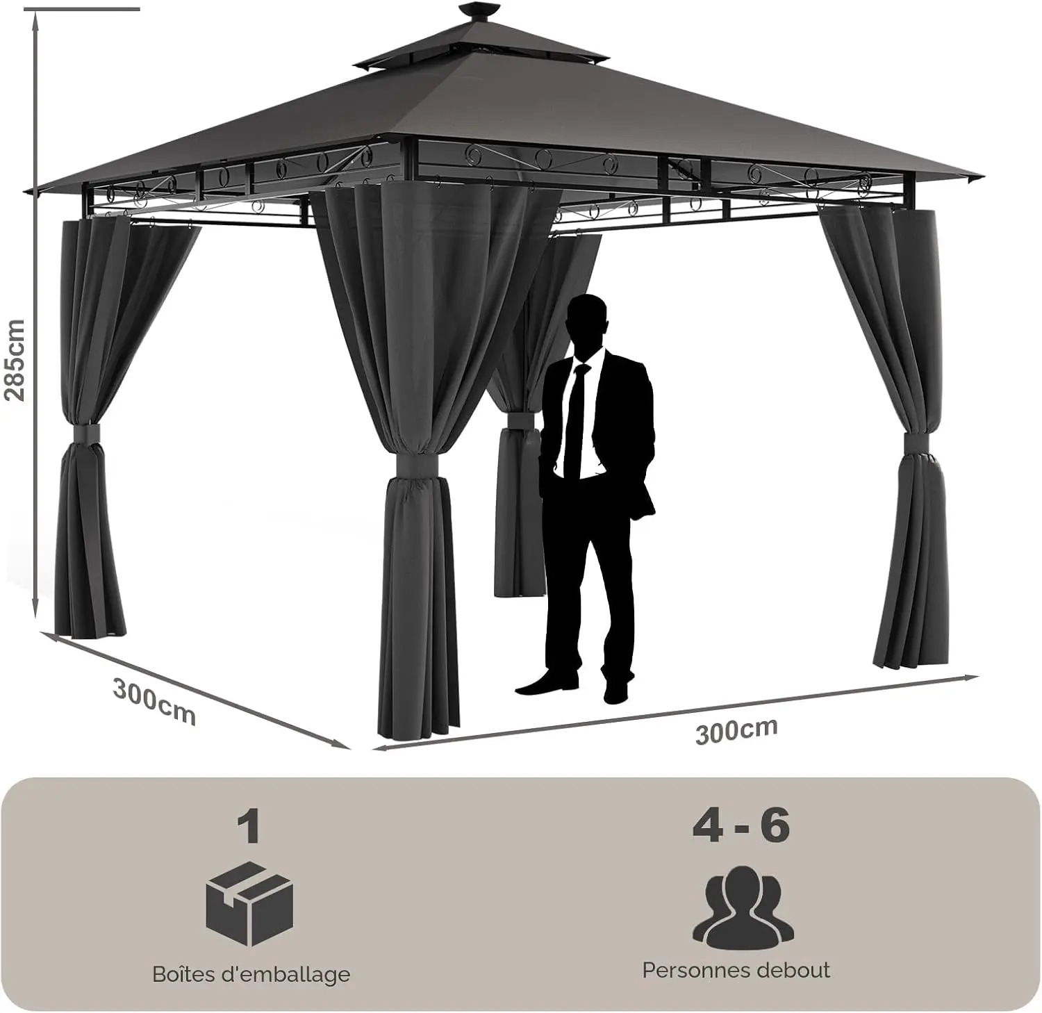 Tonnelle en métal gris 3x3 m vue 3