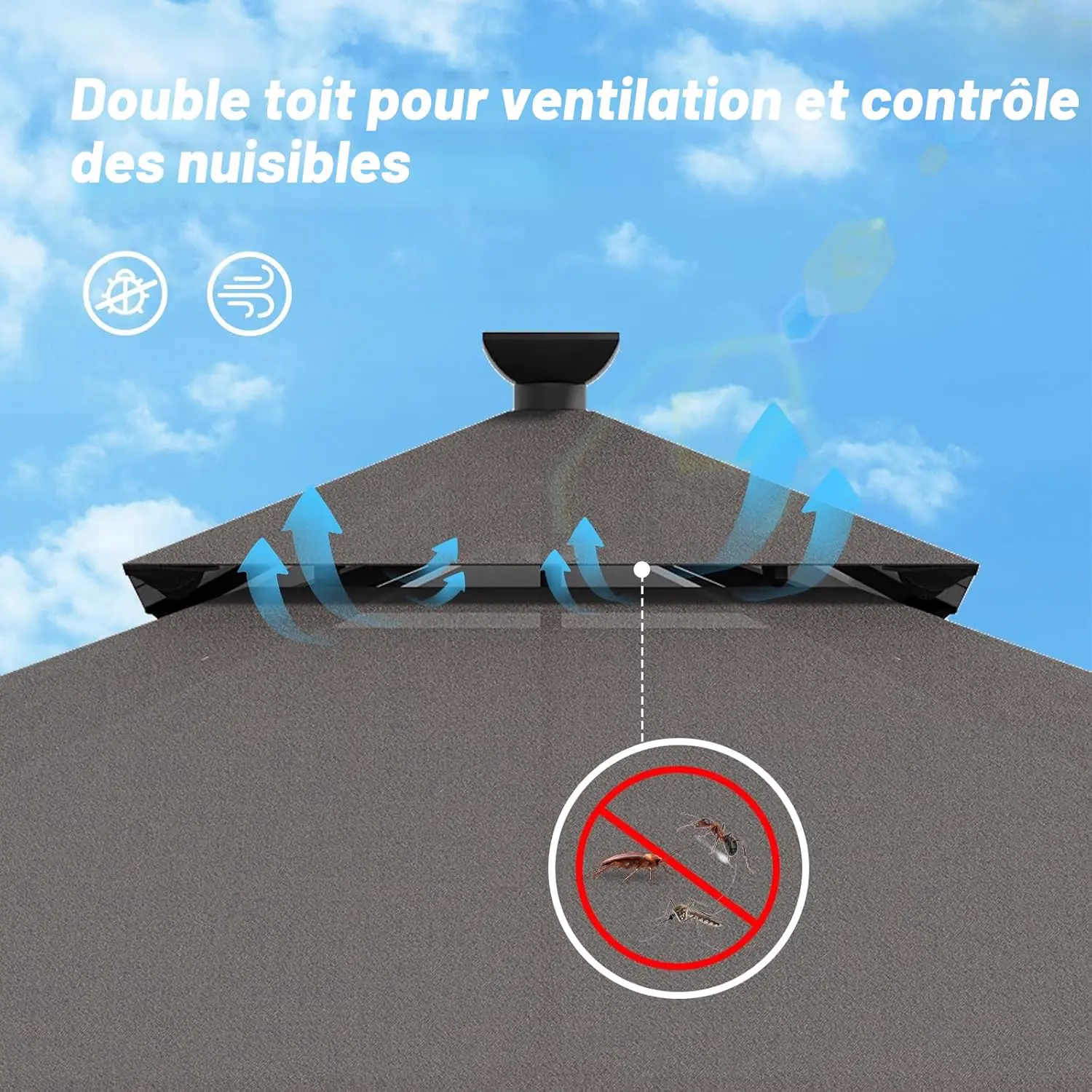 Tonnelle en métal gris 3x3 m vue 6