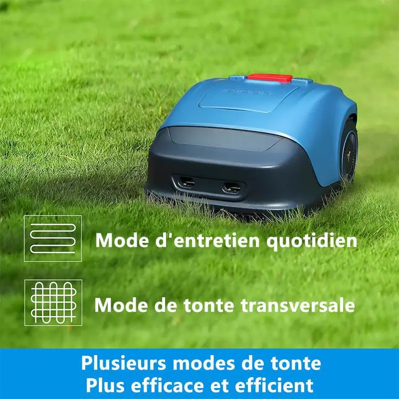Robot tondeuse bleu vue 3