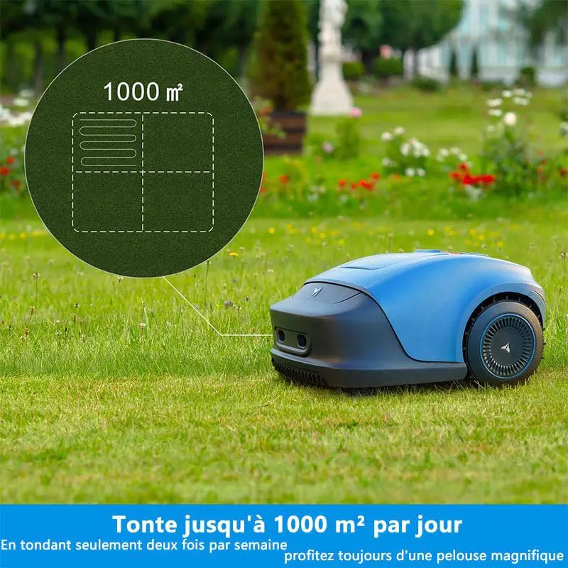 Robot tondeuse bleu vue 5