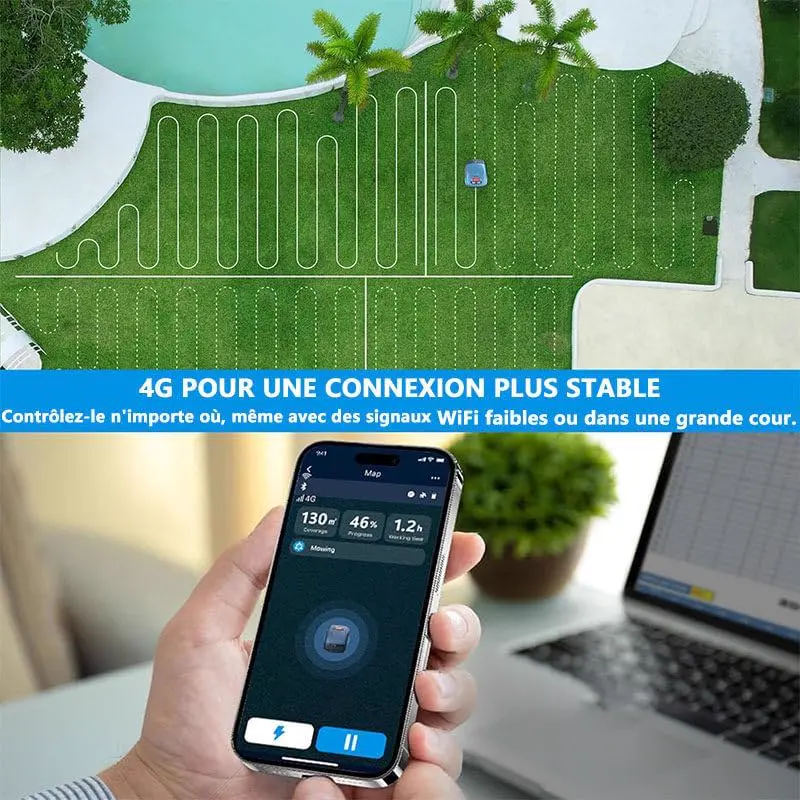 Robot tondeuse bleu vue 6