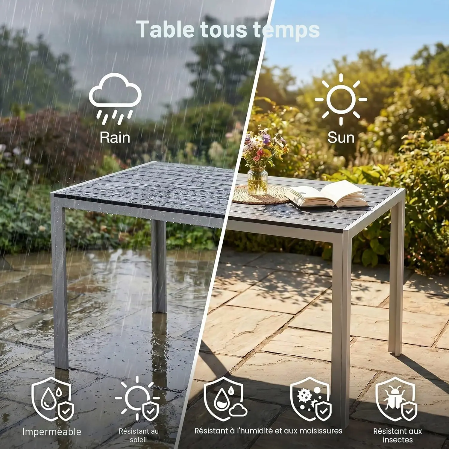 Table de jardin 6 places en bois gris vue 4