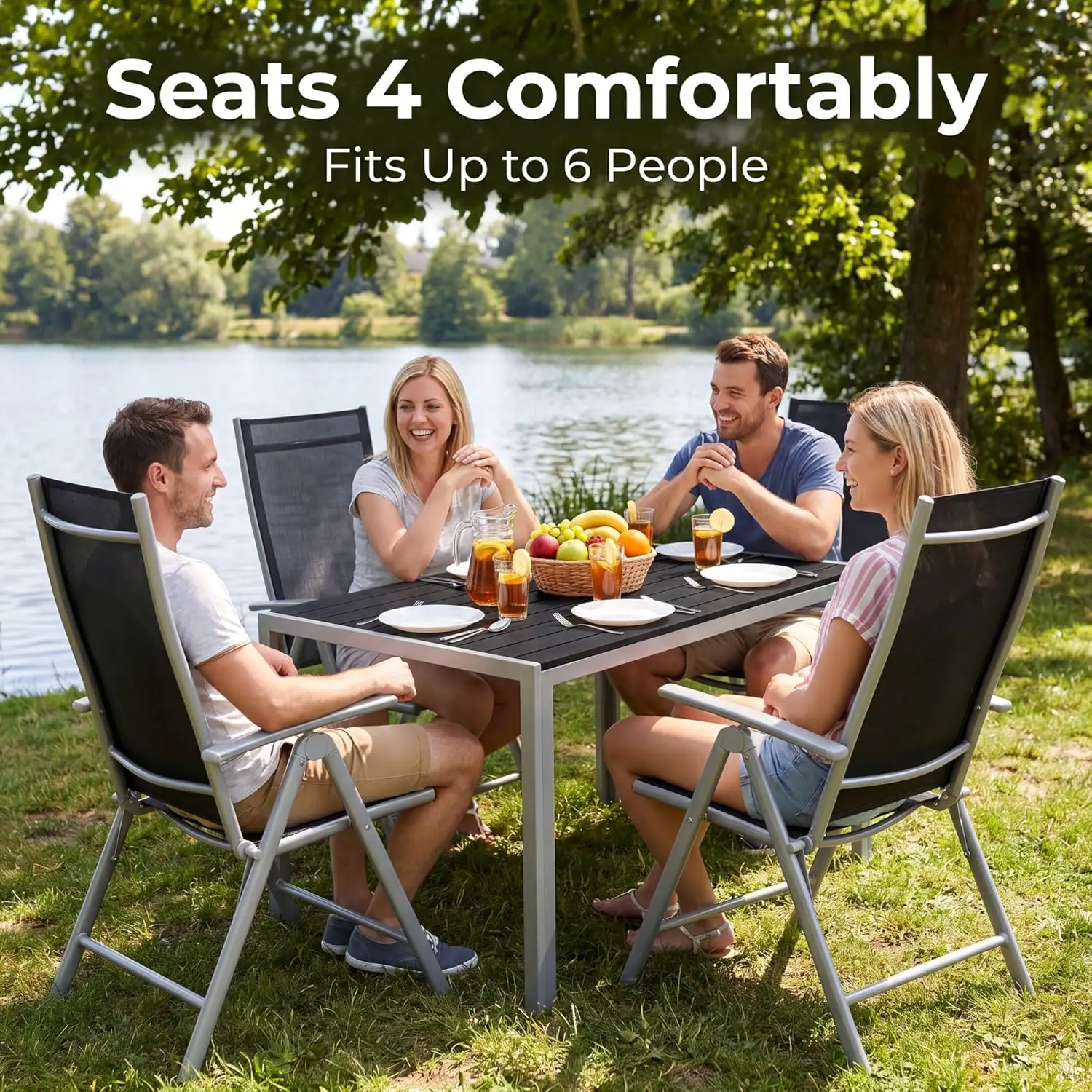 Table de jardin 6 places en bois gris vue 5