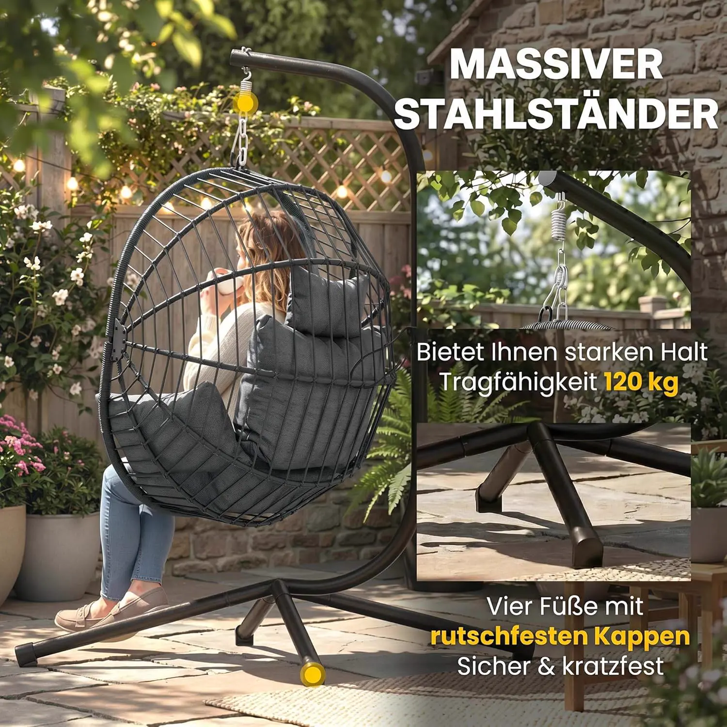 Fauteuils suspendus en métal gris vue 3