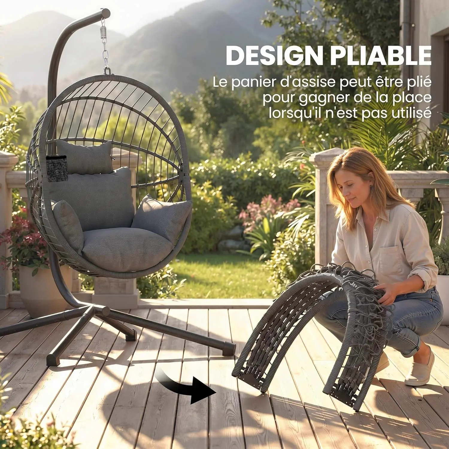 Fauteuils suspendus en métal gris vue 4
